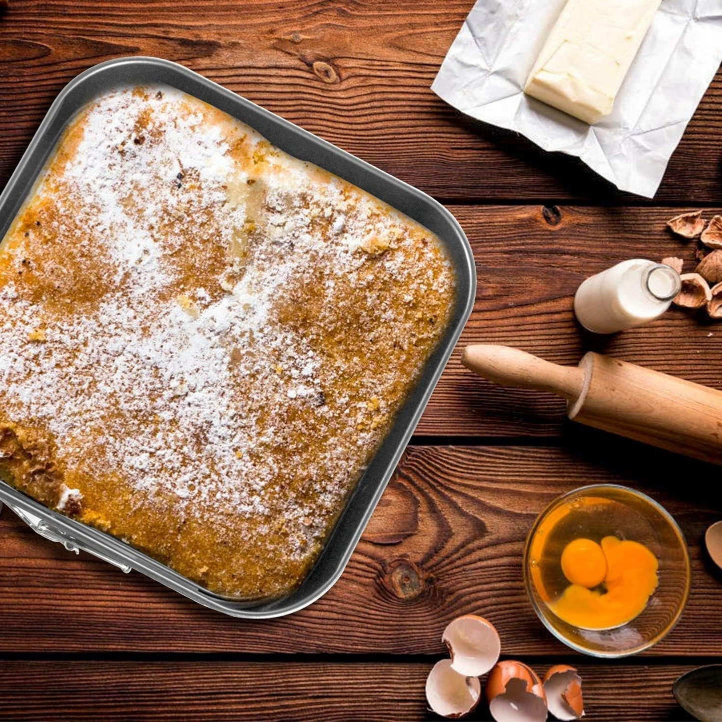 Springform Cake Pan Set of 3 (9.5, 10, 11 Inch) Square Baking Pans Nonstick Cheesecake Pans with Removable Bottom Bakeware for Cake, Cheesecakes, Pizza, and Quiches