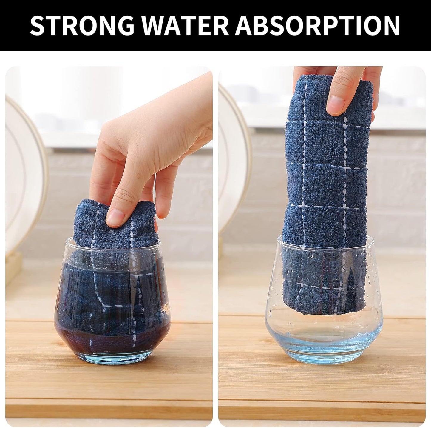 Homaxy 100% Cotton Terry Kitchen Dish Cloths, Ultra Soft and Absorbent Dish Towels for Kitchen, Suitable for Drying and Washing Dishes, 8 Pack, 12 x 12 Inches, Navy Blue