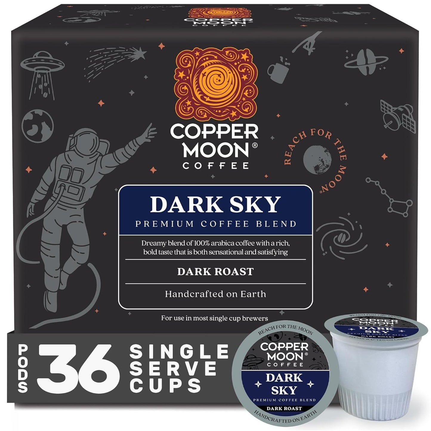 Copper Moon Single Serve Coffee Pods for Keurig K-Cup Brewers, Dark Roast, Dark Sky Blend, 36 Count