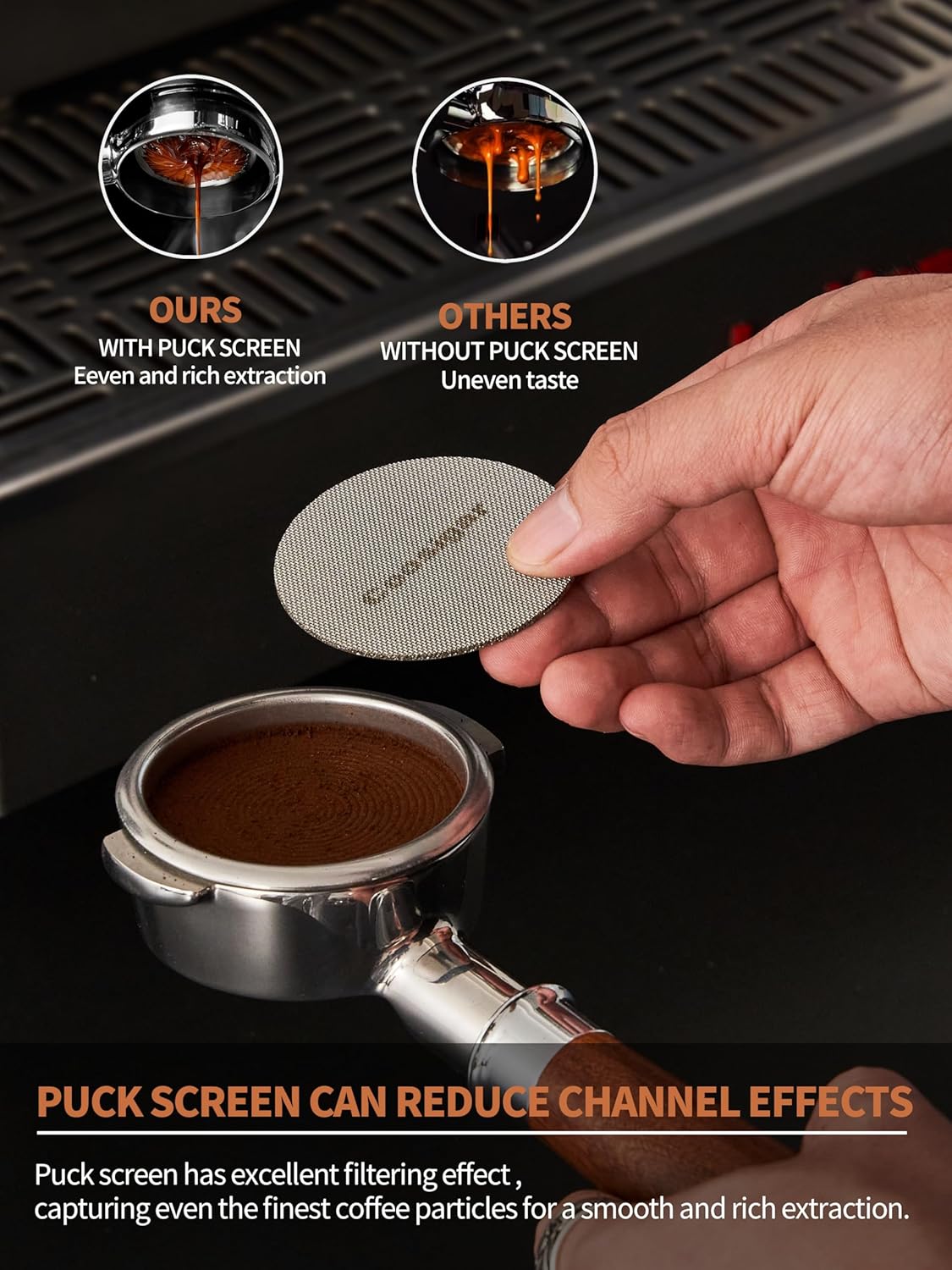 58mm Bottomless Portafilter | Fits for E61 Group Head 2 Ears machines| Stainless Steel portafilter and Mahogany Handle|Espresso Machine Accessories(Mahogany)