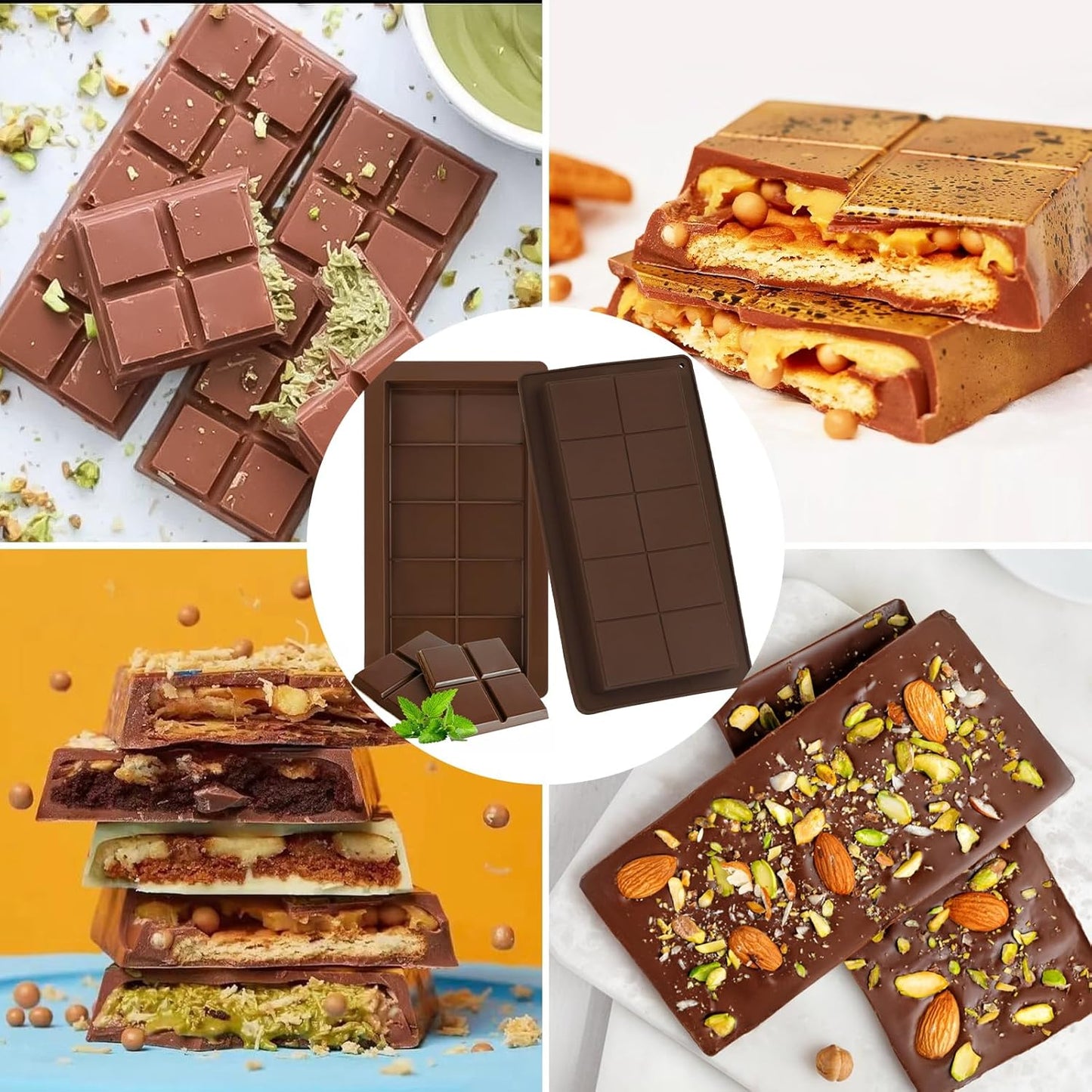 Yisquar Chocolate Bar Mold 2 Pack Dubai Mold 1 Inch Deep Silicone Chocolate Form Thick Candy Bar Form for Filling Pistachio DIY Chocolates Snacks