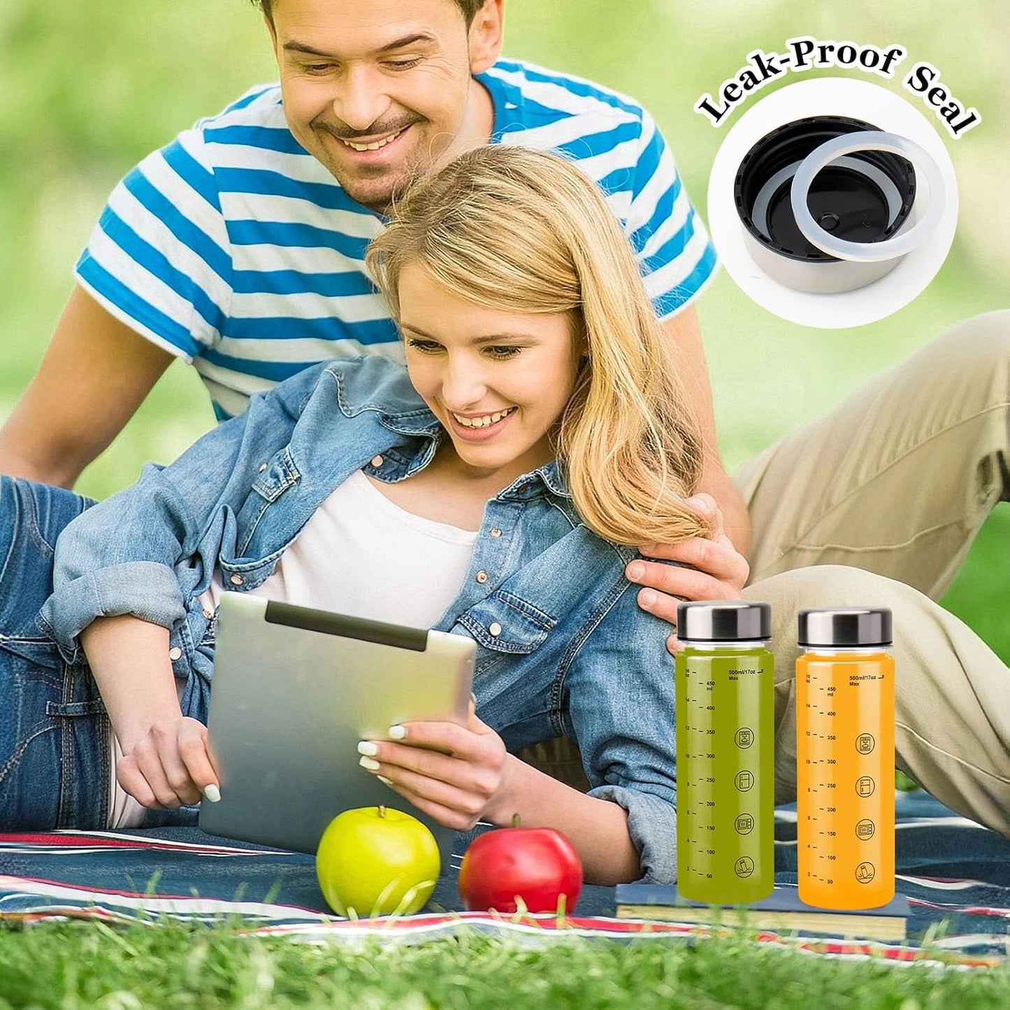 2 Pack Juice Bottles with Caps - Wide Mouth Resuable Clear Plastic Water Bottles for Juicing,Smoothie,Protein, Beverage,Storage Containers,BPA Free,Leakproof Stainless Steel Lid(16 Ounces)