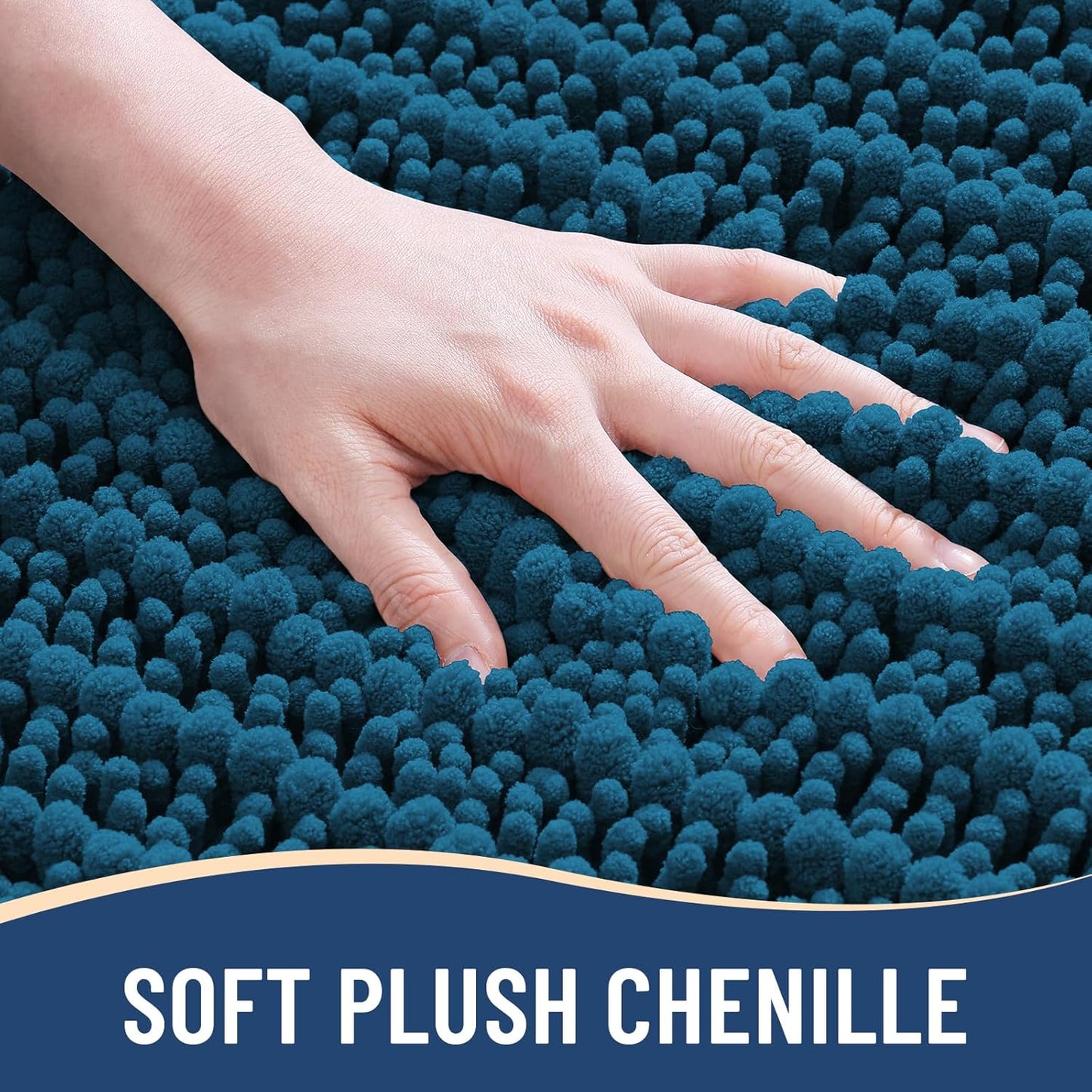 Arotive Luxury Chenille Bathroom Rug Mat, Extra Soft Thick Absorbent Shaggy Bath Rugs, Non-Slip Machine Wash Dry, Plush Bath Mats for Bathroom, Shower and Tub, 59x35, Peacock Blue