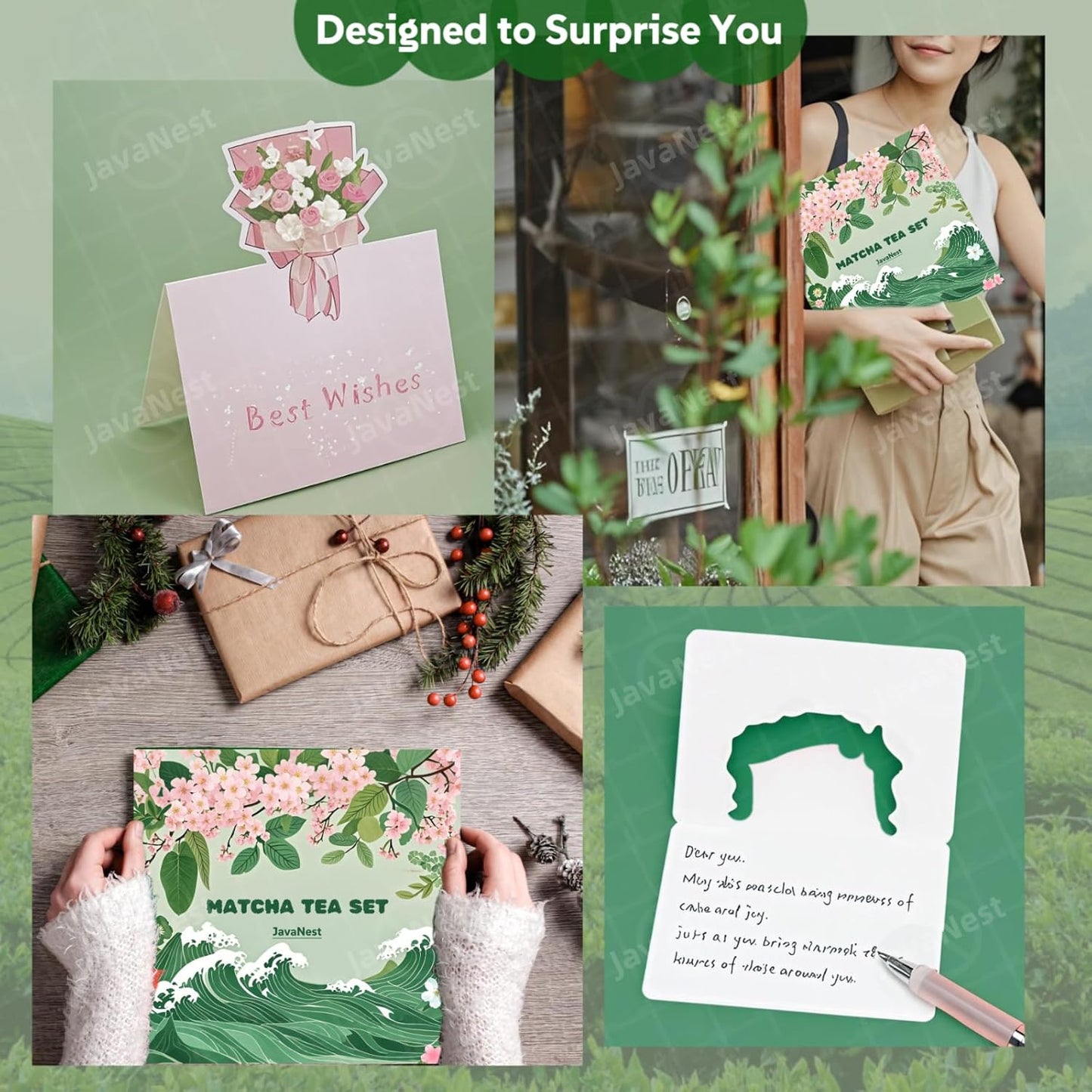 7-Piece Matcha Tea Set with Gift Card – 120-Prong Bamboo Whisk, Ceramic Bowl with Spout, Whisk Holder, Scoop, Spoon, Strainer & Scoop Holder – Ideal Gift for Matcha Lovers (Pink)