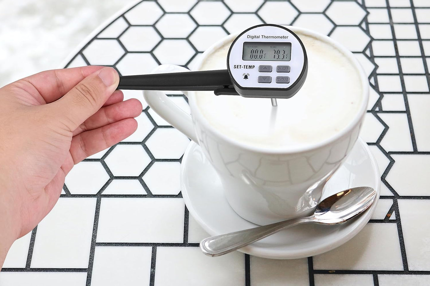 Instant Read 1-3/4 Inch Food Thermometer with Clip and Temperature Alarm Setted,Best for The Coffee Drinks,Chocolate Milk Foam, and Meat Cooking
