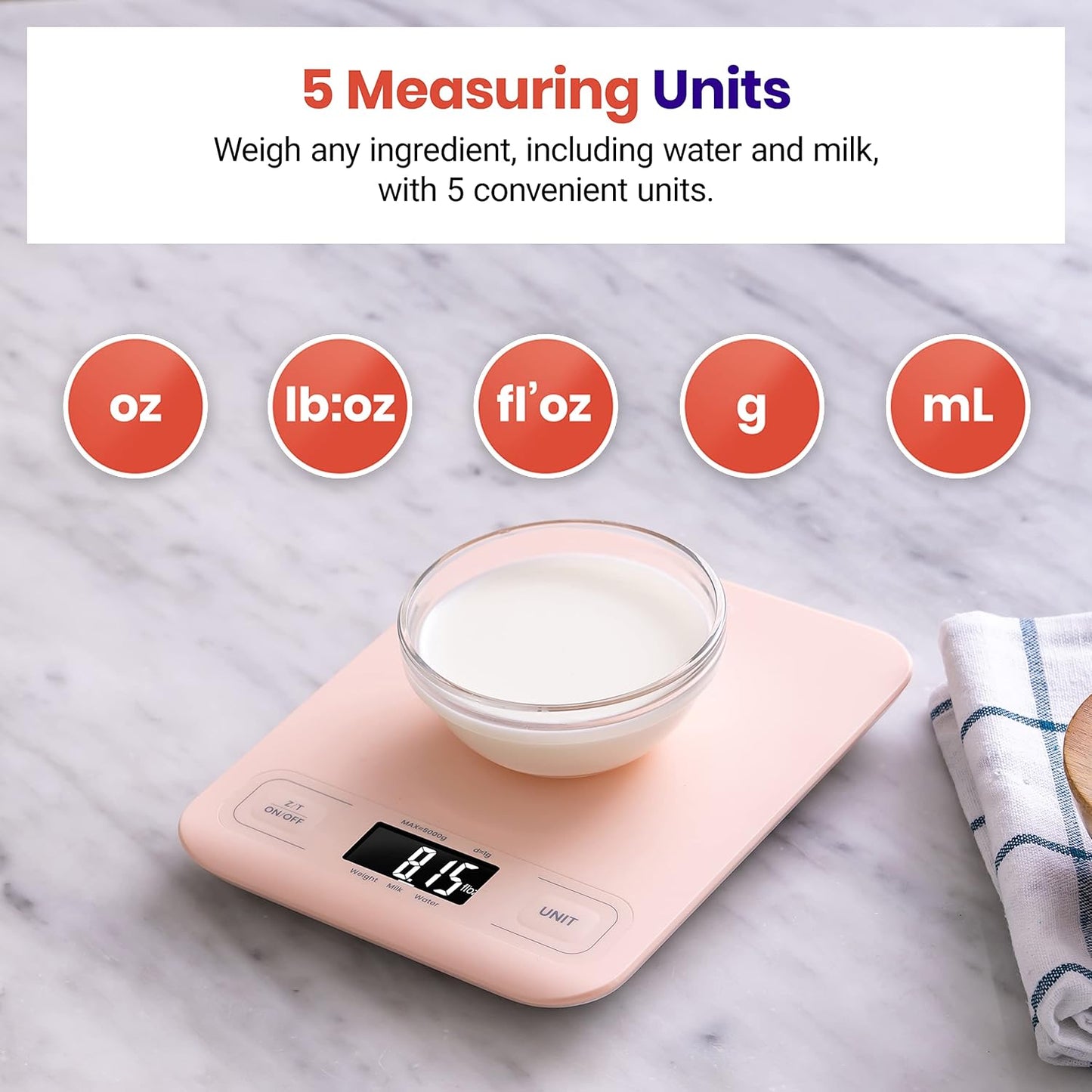 Etekcity Food Kitchen Scale, Digital Grams and Ounces for Weight Loss, Baking, Cooking, Keto and Meal Prep, LCD Display, Medium, Pink