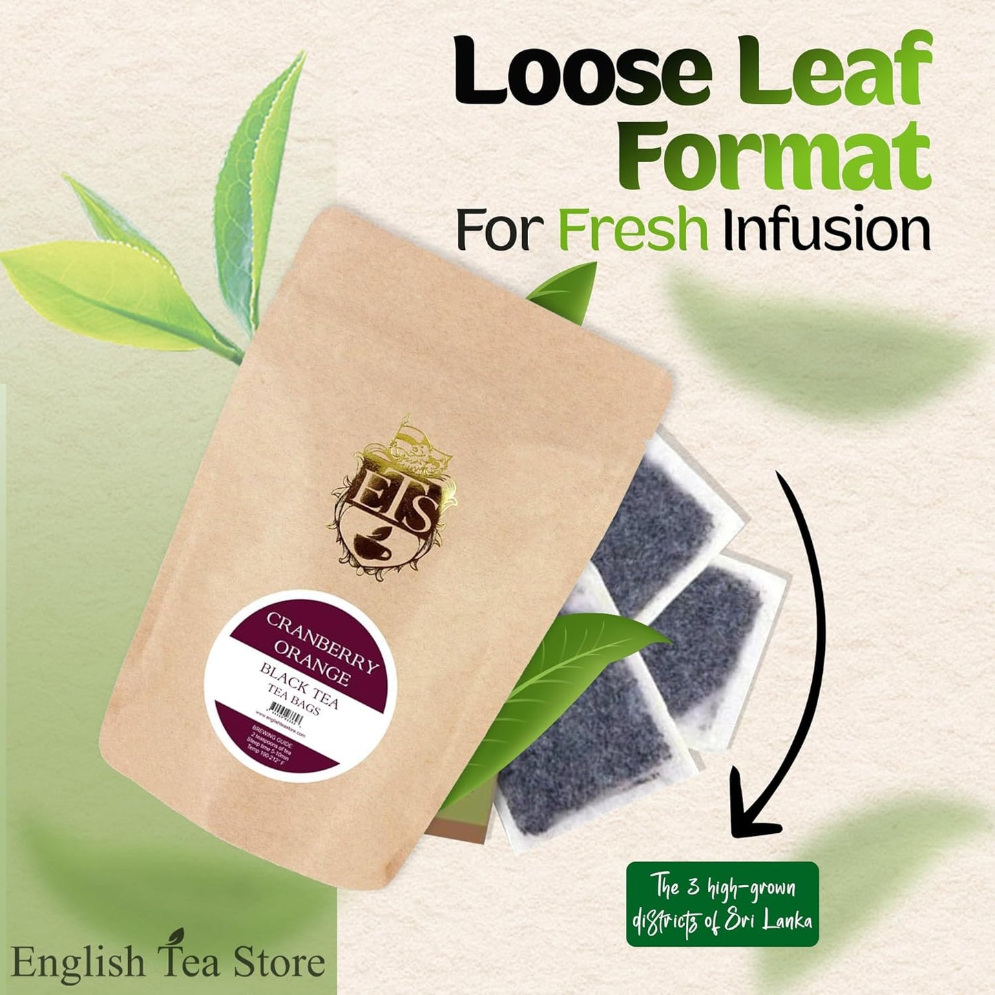 English Tea Store - Cranberry Orange Flavored Black Tea | Tart Cranberry & Sweet Citrus Blend | Natural Fruit Infused | Small Batch Crafted | 25 Teabags Pouch | No Strings or Tags