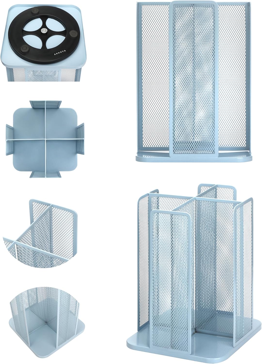 Annova Paper/Plastic Cup and Lid Holder Plastic Storage Organizer, 360°Rotating Coffee Mup Dispenser with 4 Compartments, Multifunctional Storage Rack for Home, Office, Bar, Coffee Shop (New Blue)