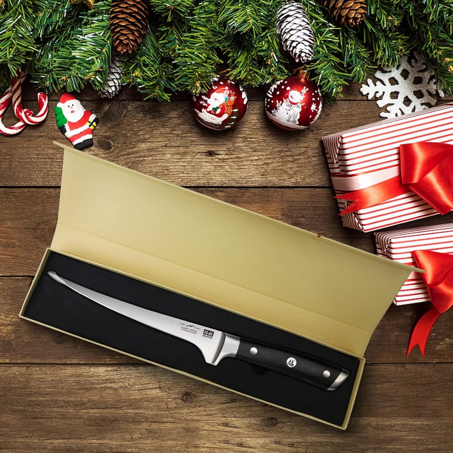 SHAN ZU Fillet Knife 7 Inch- Edge Deboning Fish and Meat Boning Knife, Professional Super Sharp Fish Knives Made of German Stainless Steel Boning Knives with Full Tang Handle