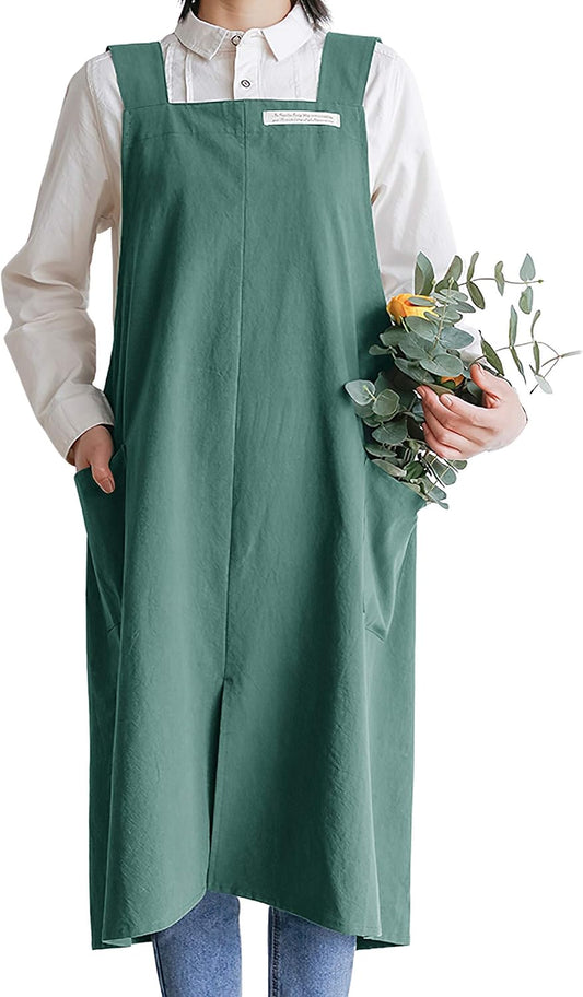 HANEE Cotton Aprons for Women and Men | Cross-Back Apron with Pockets