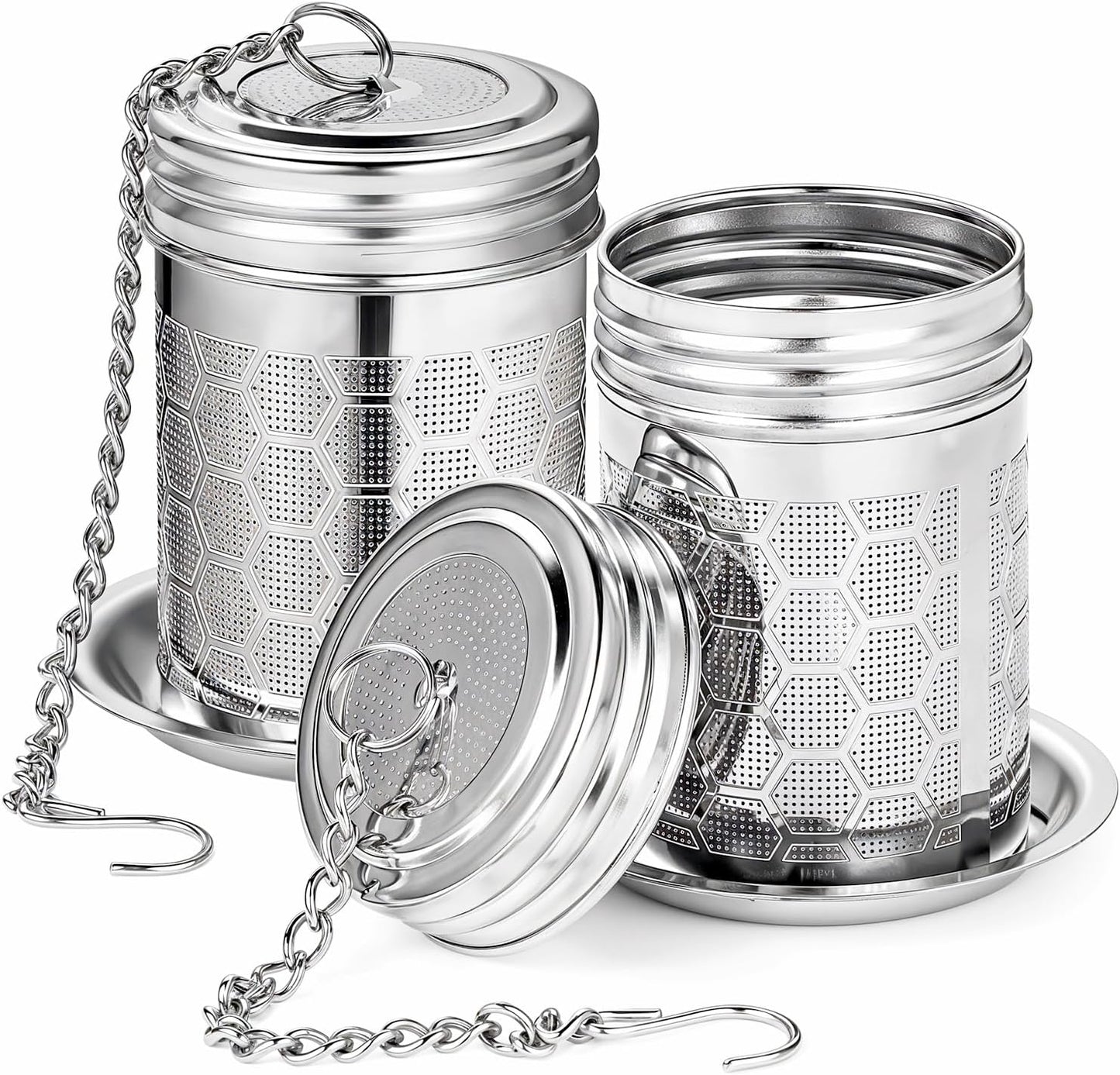 2 Pack Tea Strainers Infuser for Loose Tea 304 Stainless Steel Mesh Loose Leaf Steeper Diffuser with Chain Hook and Threaded Lid for Black Tea, Spices and Seasonings