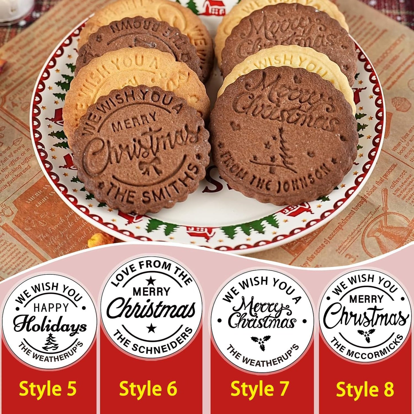 Personalized Family Cookie Stamps Customizable Last Name 3D Christmas Cookie Stamps For Fondant Frosting Decorating Cakes Molasses Cupcakes Great Baking Gift for Beginning Bakers