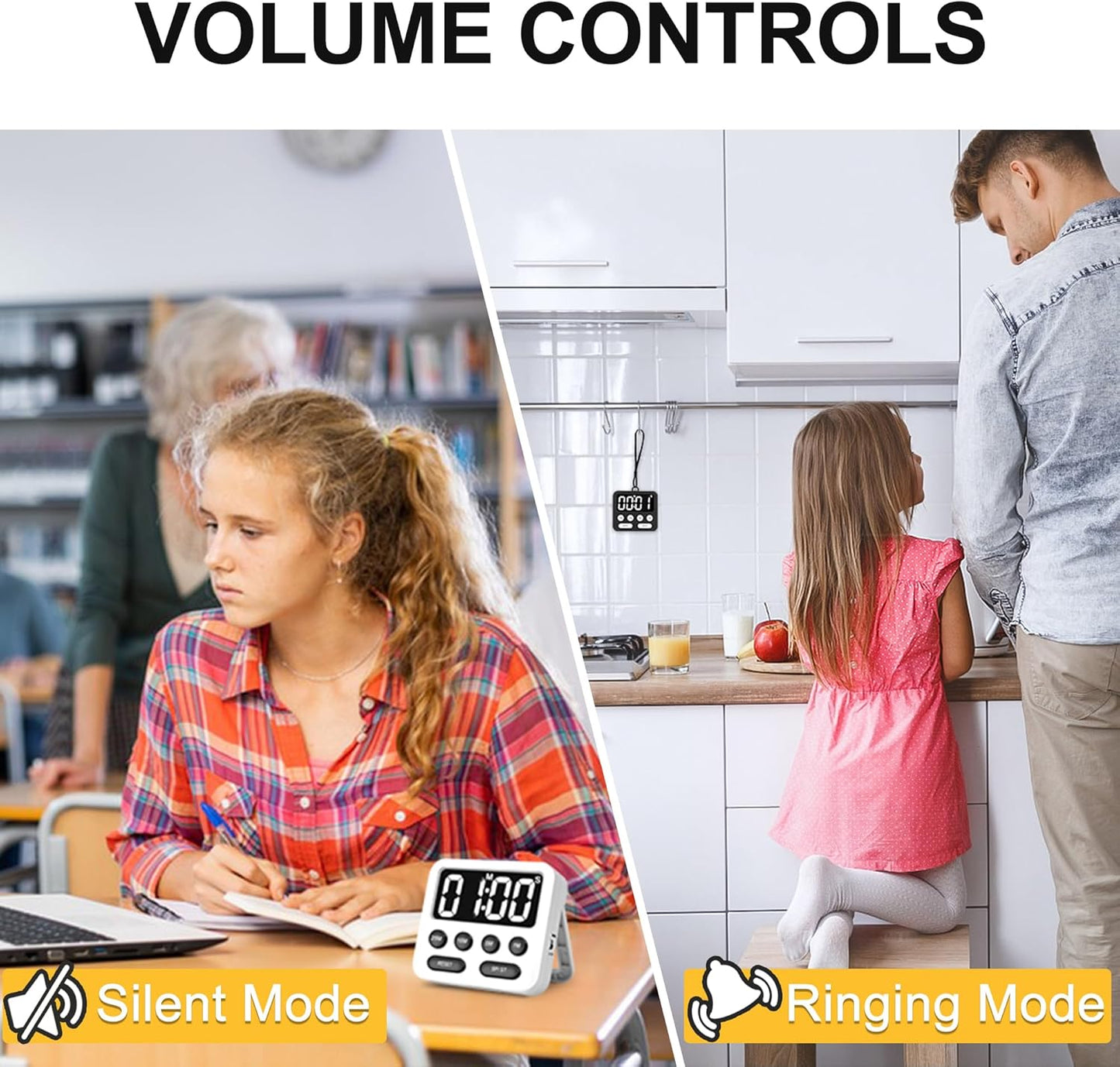 Pomodoro Timer, Digital Productivity Timer with Large Display, Kitchen Timers for Cooking, Settings 1-5-10-25 Minutes, Black