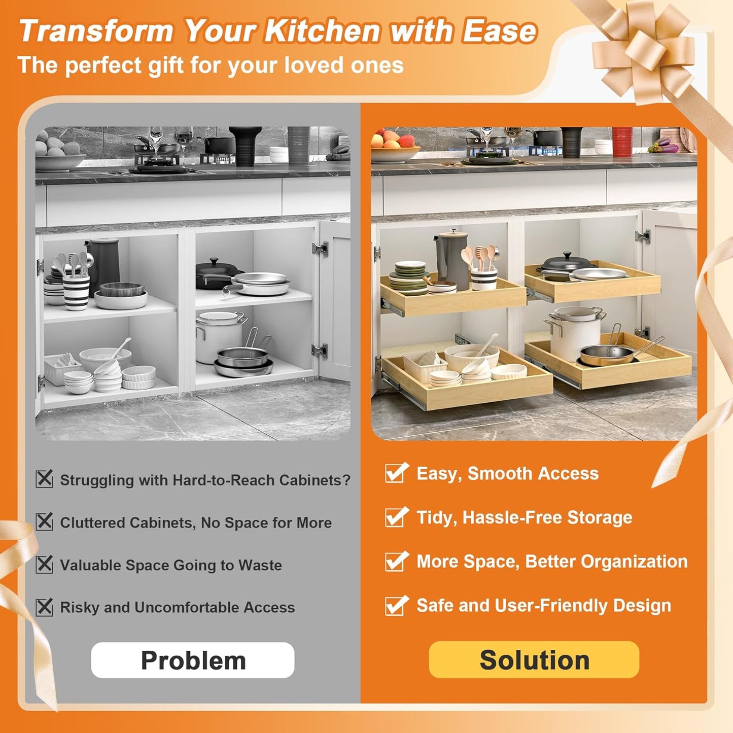 ALINE FURNITURE Pull Out Drawers for Cabinets Birch Wood, 30" W X 21" D Soft Close Slide Out Drawer for Kitchen Cabinets, Pull-out Shelves, Sliding Shelf for Pantry Cabinet Organizer