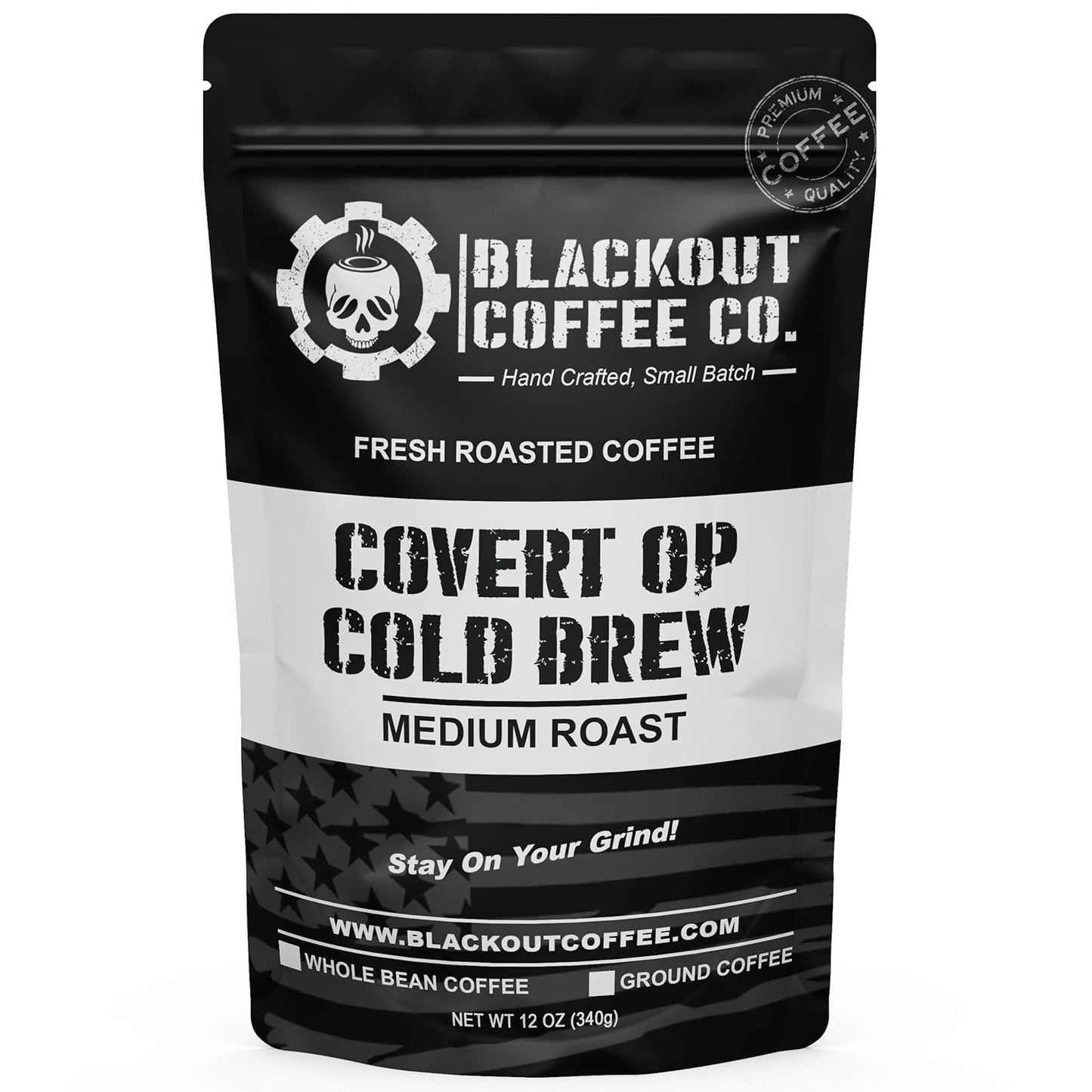Blackout Coffee Covert Op Cold Brew Medium Roast - Perfect for Cold Brew, Drip, and Pour Overs - Small Batch Freshly Roasted in the USA - 12 oz Bag (Ground Coffee)