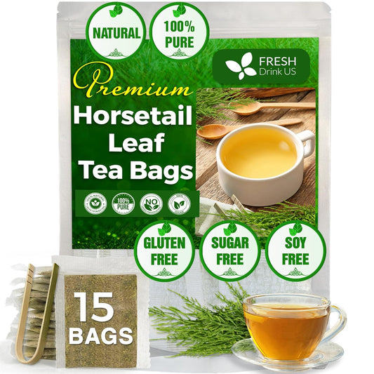 FreshDrinkUS, Premium 15 Horsetail Leaf Tea Bags, 100% Natural & Pure from Horsetail Loose Leaves Herbal Tea. Made with Natural Material Tea Bags. No Sugar, No Caffeine, No Gluten, Vegan.