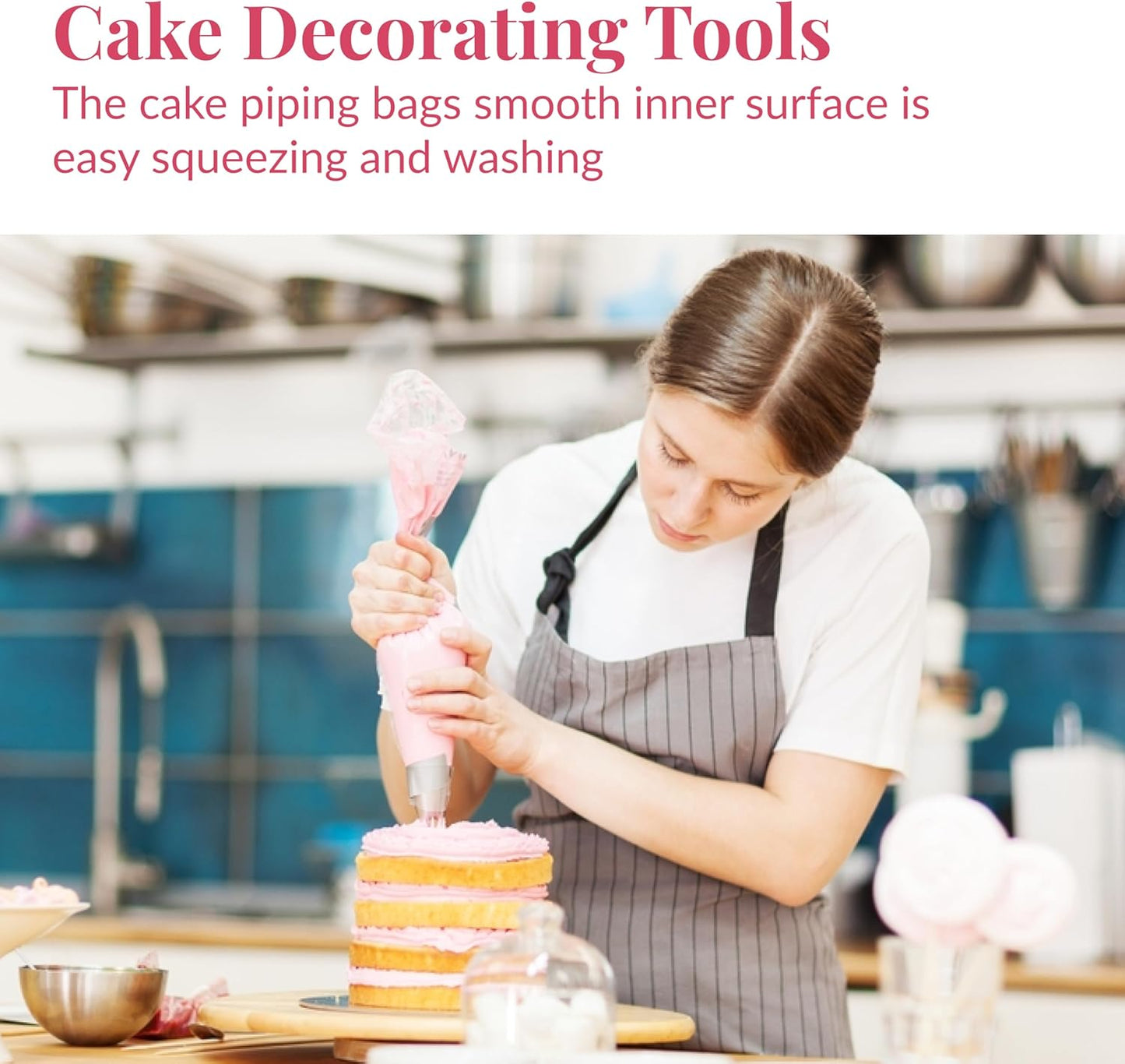 Prestee Reusable Piping Bags and Tips Set - 5 TPU 12-Inch Piping Bags with 5 Metal Icing Tips and 2 Couplers - Flexible and Durable Frosting Piping Kit for Cake Cupcake Cookie Decorating - Transparent