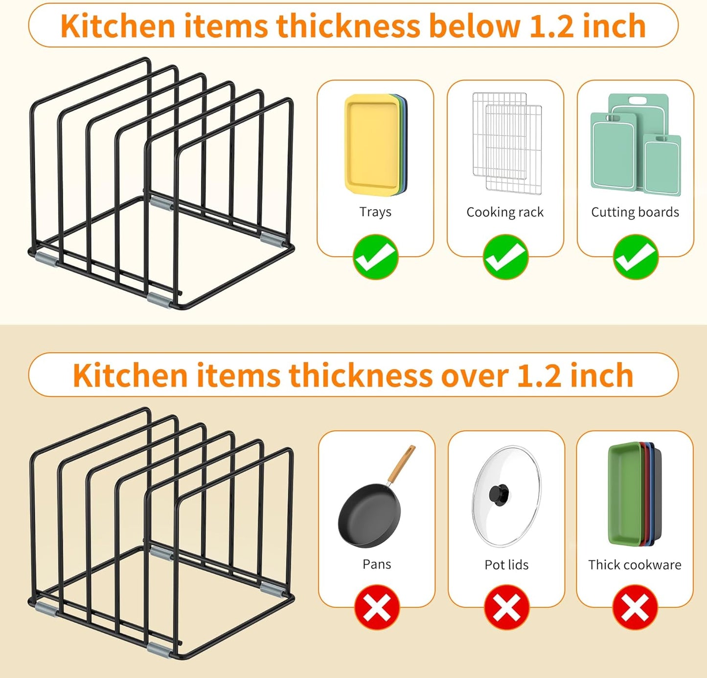 Cutting Board Organizer, Kitchen Cabinet Organizer, Divided Rack with 5 Slots for Baking Trays, Cutting Boards - Cookie sheet Organizer Inside Cabinet, Baking Sheets Holder (large)