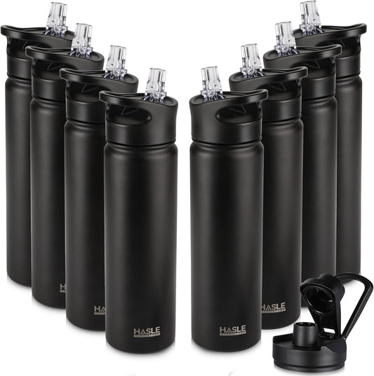 HASLE OUTFITTERS Insulated Water Bottle 22 oz Double Wall Stainless Steel Water Bottle Wide Mouth with Straw Lid & Spout Lid Keeps Cold or Hot(Black,8)