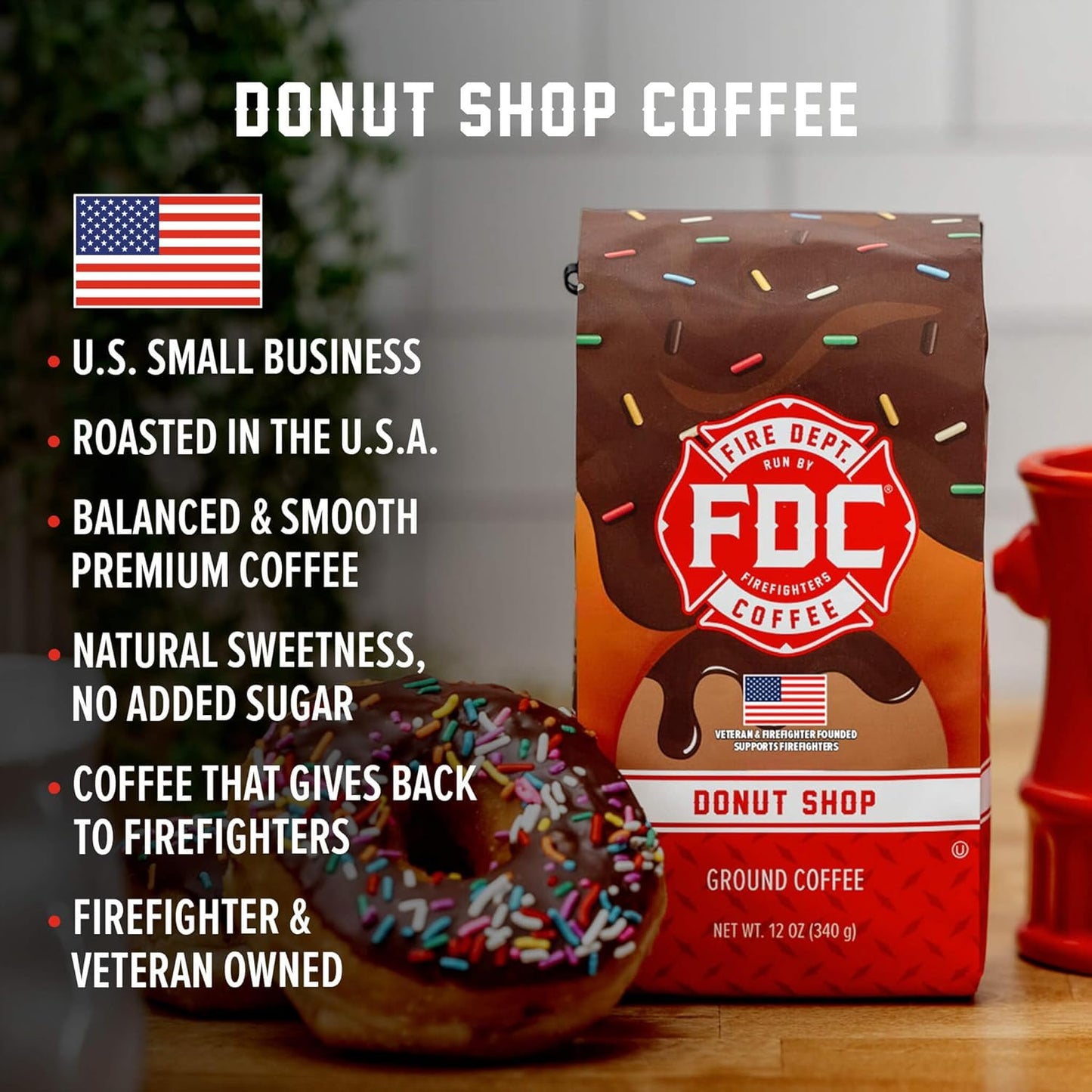 Fire Department Coffee - Gives Back to Firefighters - Donut Shop Coffee Beans - Sweet & Smooth - Medium Roast - Roasted in the USA - Veteran Owned (12 oz, Pack of 2)