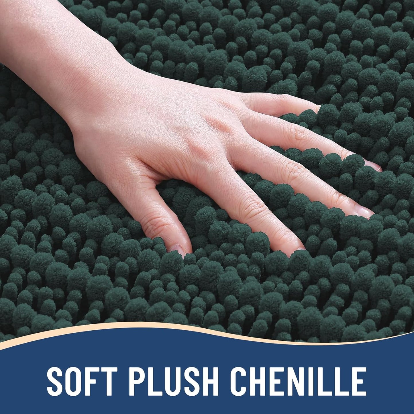 Arotive Luxury Chenille Bathroom Rug Mat, Extra Soft Thick Absorbent Shaggy Bath Rugs, Non-Slip Machine Wash Dry, Plush Bath Mats for Bathroom, Shower and Tub, 36x24, Dark Green