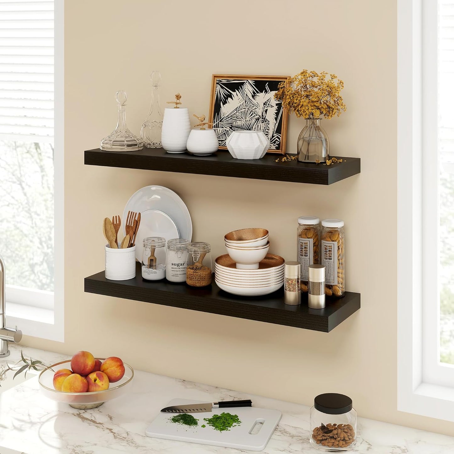 30 Inch Floating Shelves, 9.3" Deep Floating Shelf Wall Mounted, 30" Wall Shelves, Rustic Deep Bookshelf, Large Display Shelves & Storage Shelves for Bedroom, Living Room, Black, Set of 2