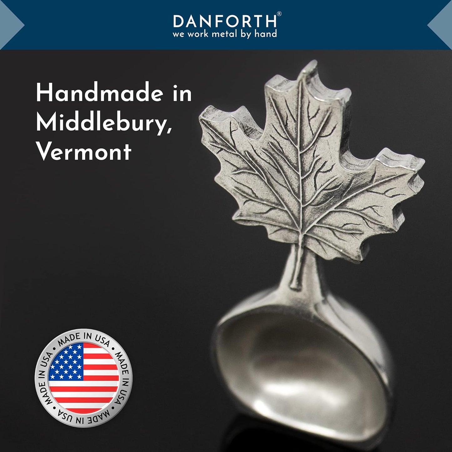 DANFORTH – Freestanding Maple Leaf Coffee Scoop/Spoon, Pewter, 3.75”, Made In USA
