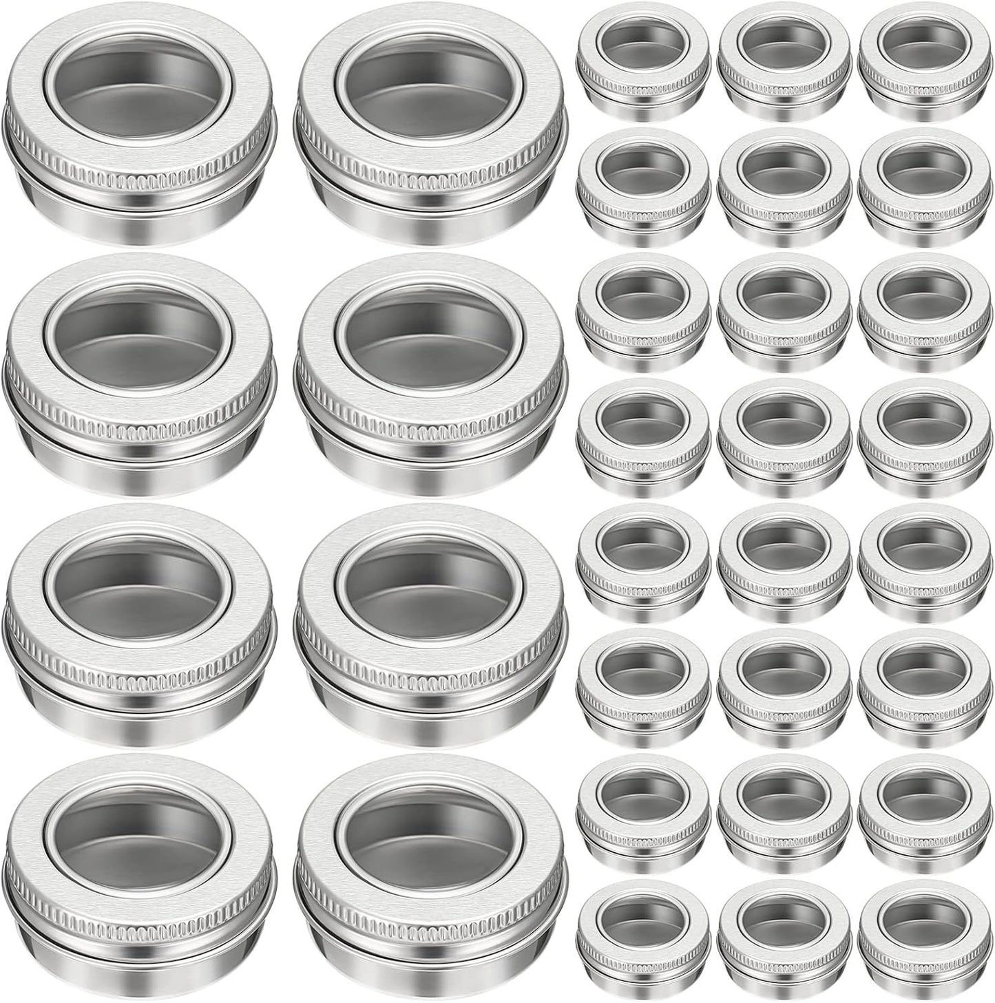 100 Pcs 0.5 Ounce Aluminum Tin Jar 15 ml Refillable Containers Clear Top Screw Lid Round Tin Container Bottle for Cosmetic, Cream, Diamond Painting, Salves, Balms, Lip Balm, Spices or Others, Silver