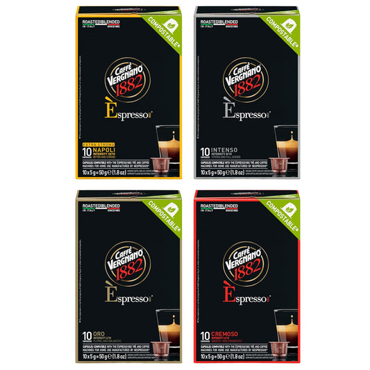 Caffe Vergnano Original Line Machine Compatible Medium Roast Espresso Capsules Variety Pack - Arabica Robusta Coffee For Nespresso Coffee Machines - Napoli, Oro, Intenso, Cremoso, 10 Capsules (4 Pk)