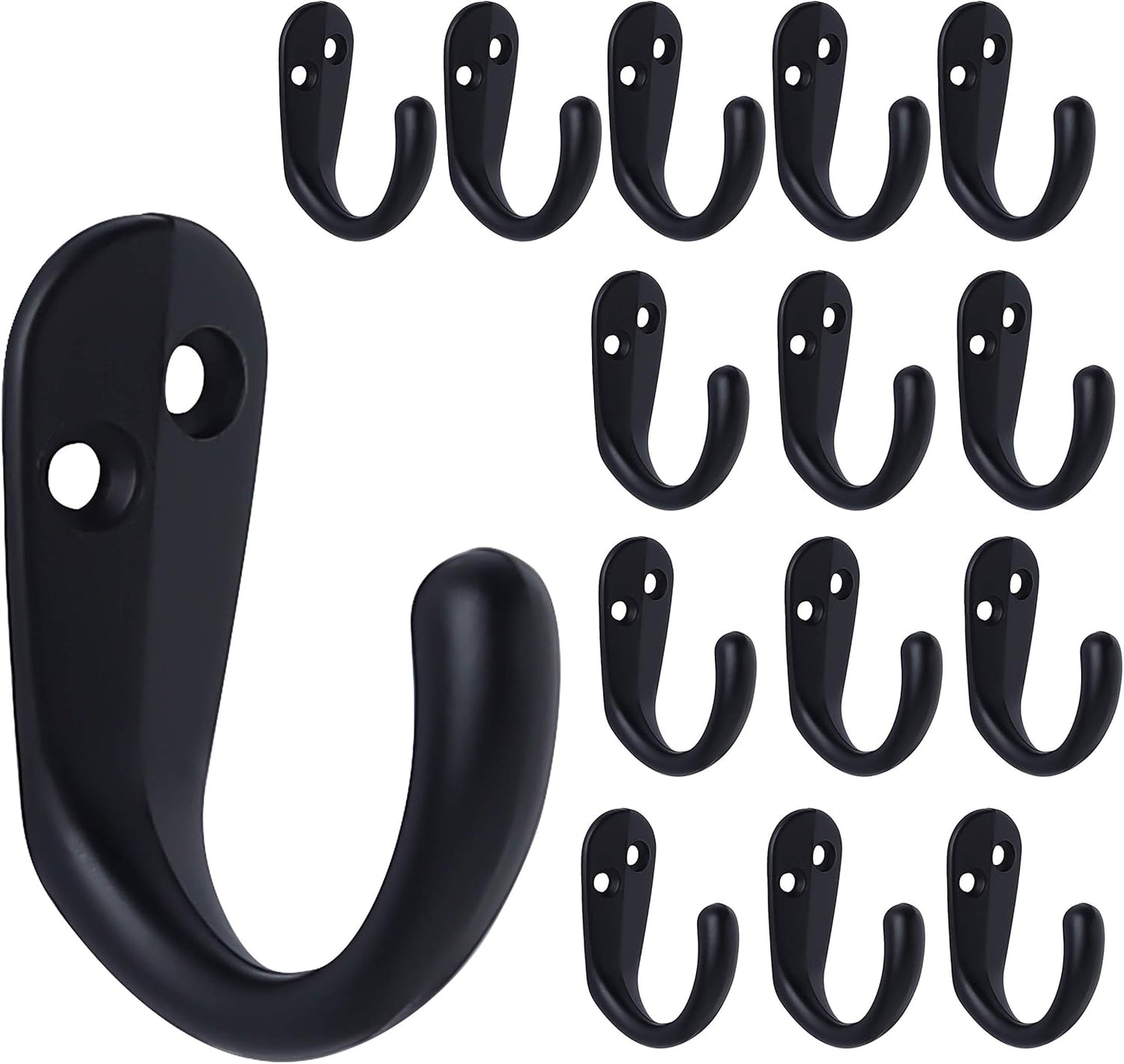 IBosins 15PCS Coat Hooks Wall Mounted Single Prong Robe Hook for Hanging Towel Hooks with 30 Screws for Bags, Hat, Cap, Scarf, Cup (Black)