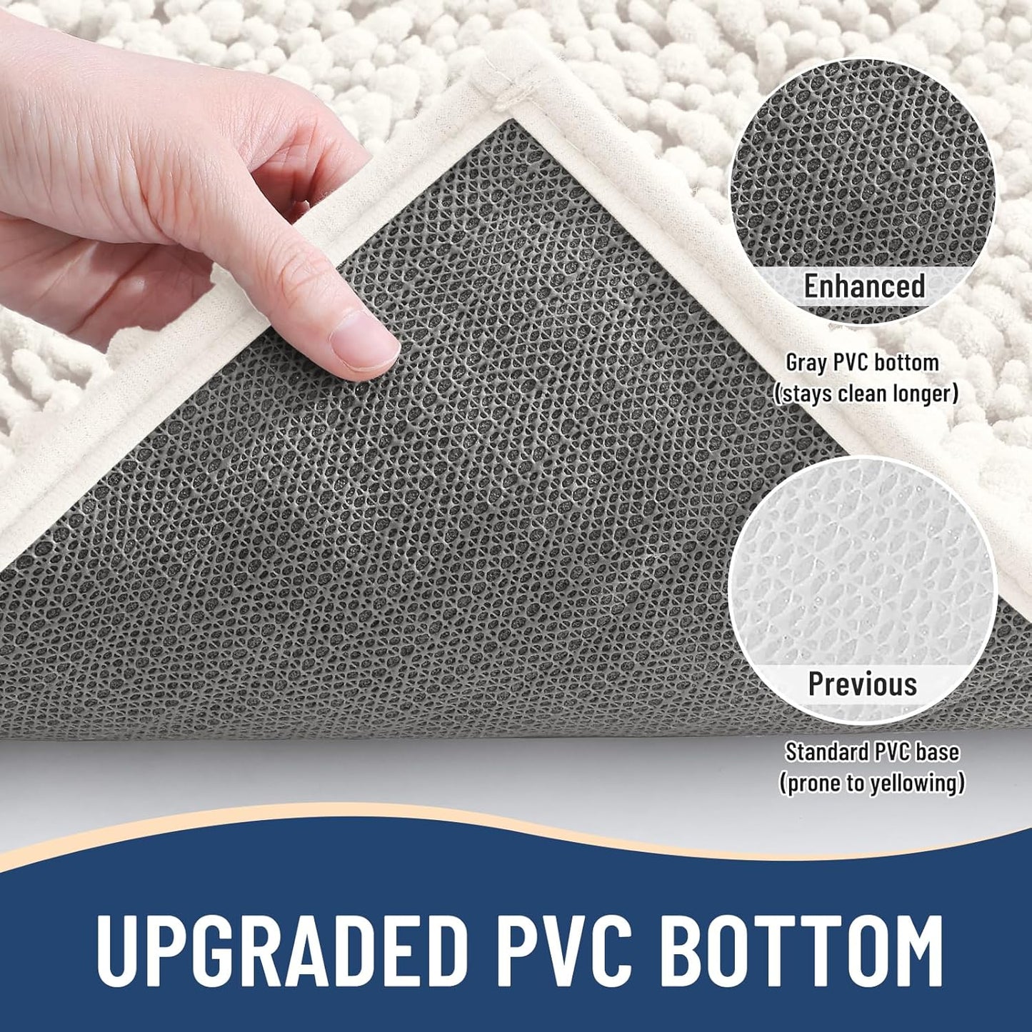 Arotive Luxury Chenille Bathroom Rug Mat, Extra Soft Thick Absorbent Shaggy Bath Rugs, Non-Slip Machine Wash Dry, Plush Bath Mats for Bathroom, Shower and Tub, 44x32, Ivory