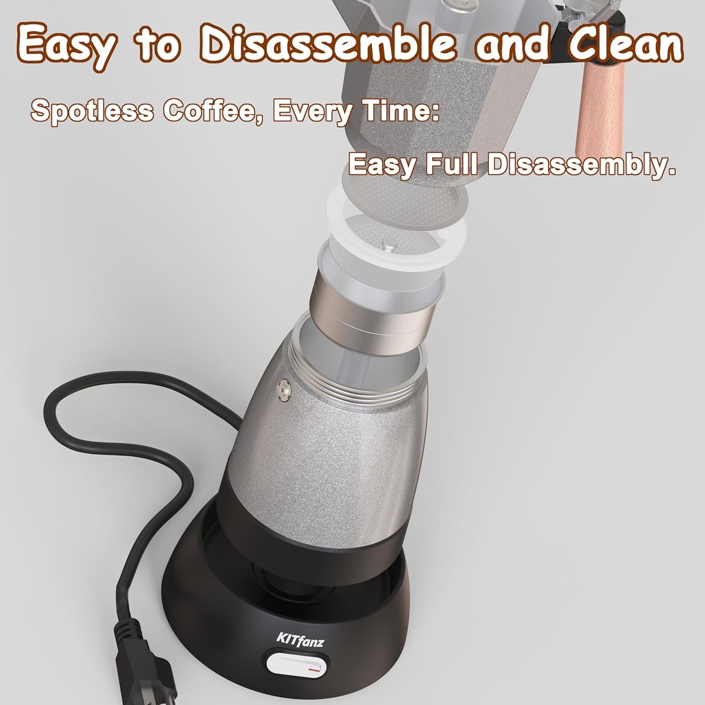 Electric Espresso Coffee Maker, Italian Coffee Pot, Electric Moka Pot, Cuban Coffee Maker, Portable Cafeteras Electricas Espresso Makers with Detachable Base 3 or 6 Cup (Bright Red)