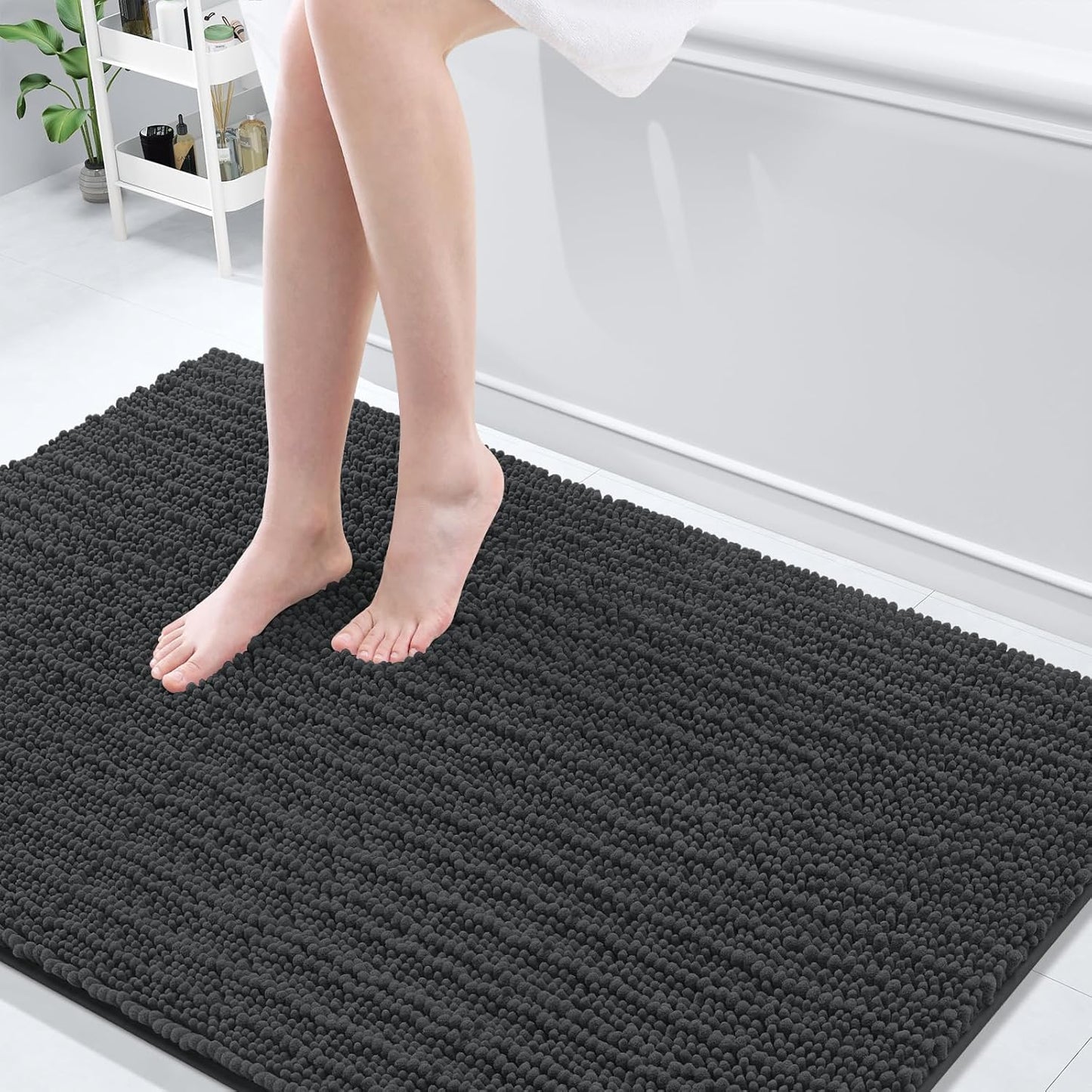 Arotive Luxury Chenille Bathroom Rug Mat, Extra Soft Thick Absorbent Shaggy Bath Rugs, Non-Slip Machine Wash Dry, Plush Bath Mats for Bathroom, Shower and Tub, 59x35, Dark Grey