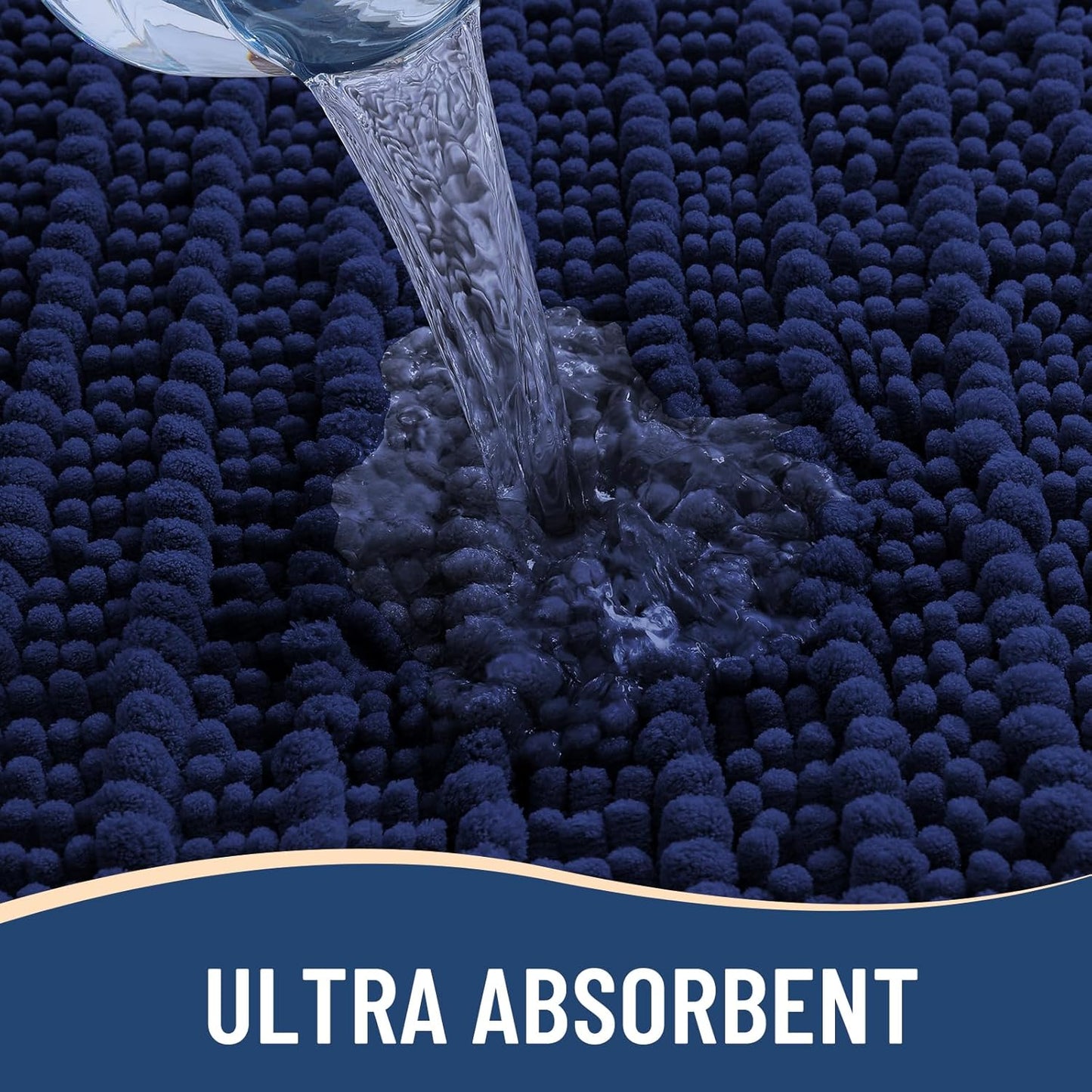 Arotive Luxury Chenille Bathroom Rug Mat, Extra Soft Thick Absorbent Shaggy Bath Rugs, Non-Slip Machine Wash Dry, Plush Bath Mats for Bathroom, Shower and Tub, 44x24, Navy