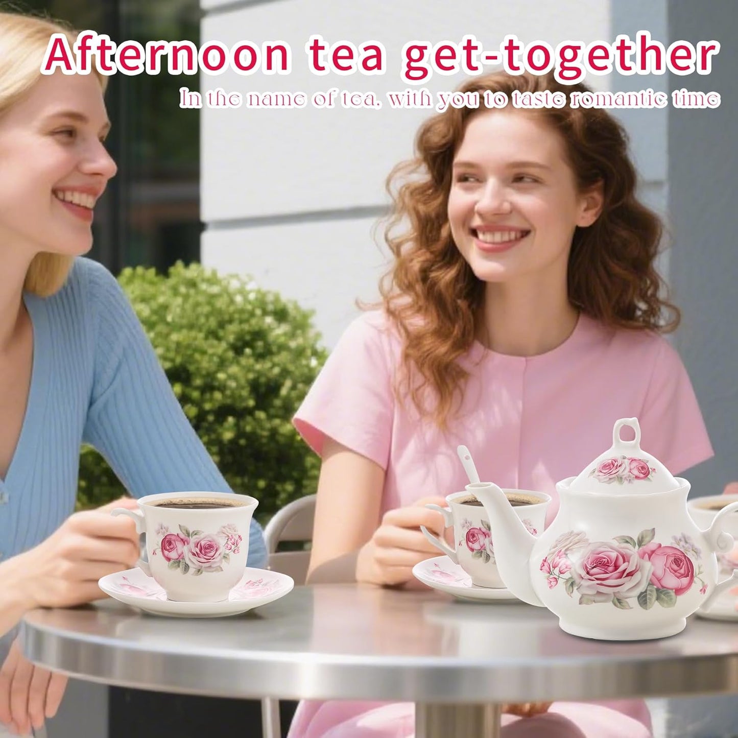 20-Pieces Tea Set For Adult with Golden Metal Rack,Porcelain Tea Sets For Women,Tea Gift Sets for Home&Party(016)