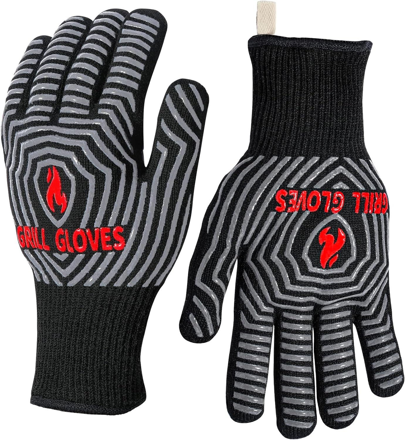 QUWIN BBQ Gloves, Oven Gloves, Grilling Gloves Silicone Non-Slip Oven Mitts, Kitchen Gloves for BBQ, Grilling, Cooking, Baking-1 Pair… (Black, One Size Fits Most)