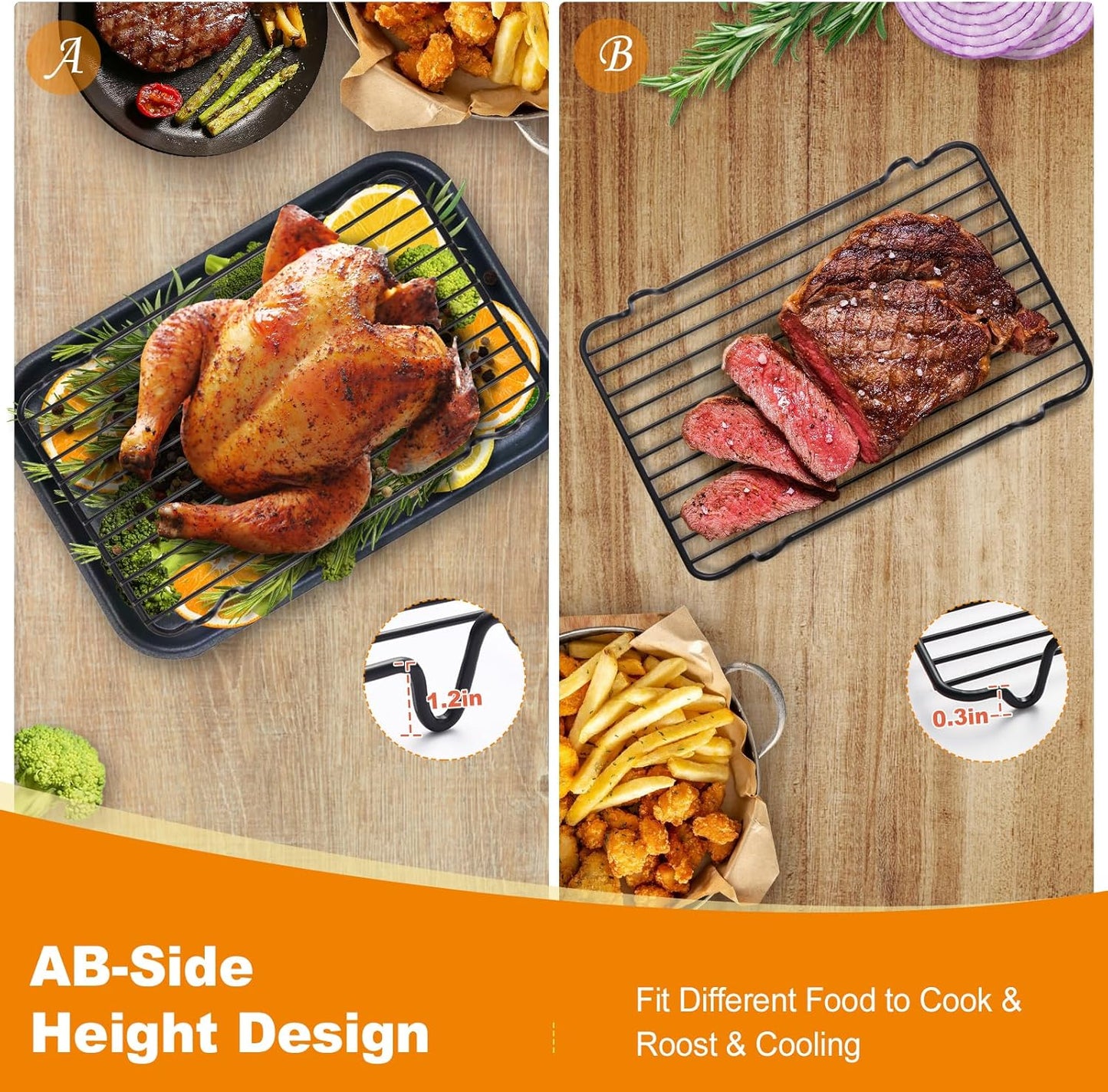 Roasting Rack,Heavy Duty Turkey Rack for Roasting Pan,Oven Roasting Rack Insert for Baking,Oven Cooking,Cooling and Grilling with Integrated Feet,Nonstick Coating,Dishwasher Safe(12"x 7.5")