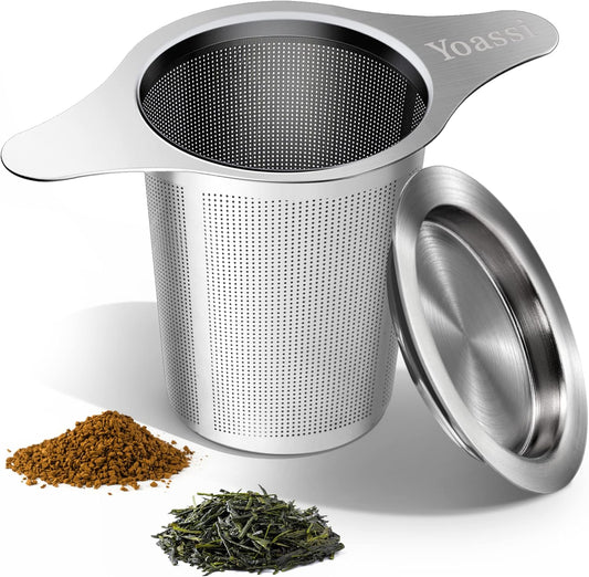 Extra Fine 18/8 Stainless Steel Tea Infuser Mesh Strainer with Large Capacity & Perfect Size Double Handles for Hanging on Teapots, Mugs, Cups to Steep Loose Leaf Tea and Coffee