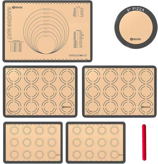 Generic Silicone Baking Mat Set of 6 - Non-Stick, Reusable, Heat Resistant, Gray Color - Perfect for Baking, Cooking, Rolling Dough, and Pastry - Easy to Clean, Durable Kitchen Mats, Multi Sizes