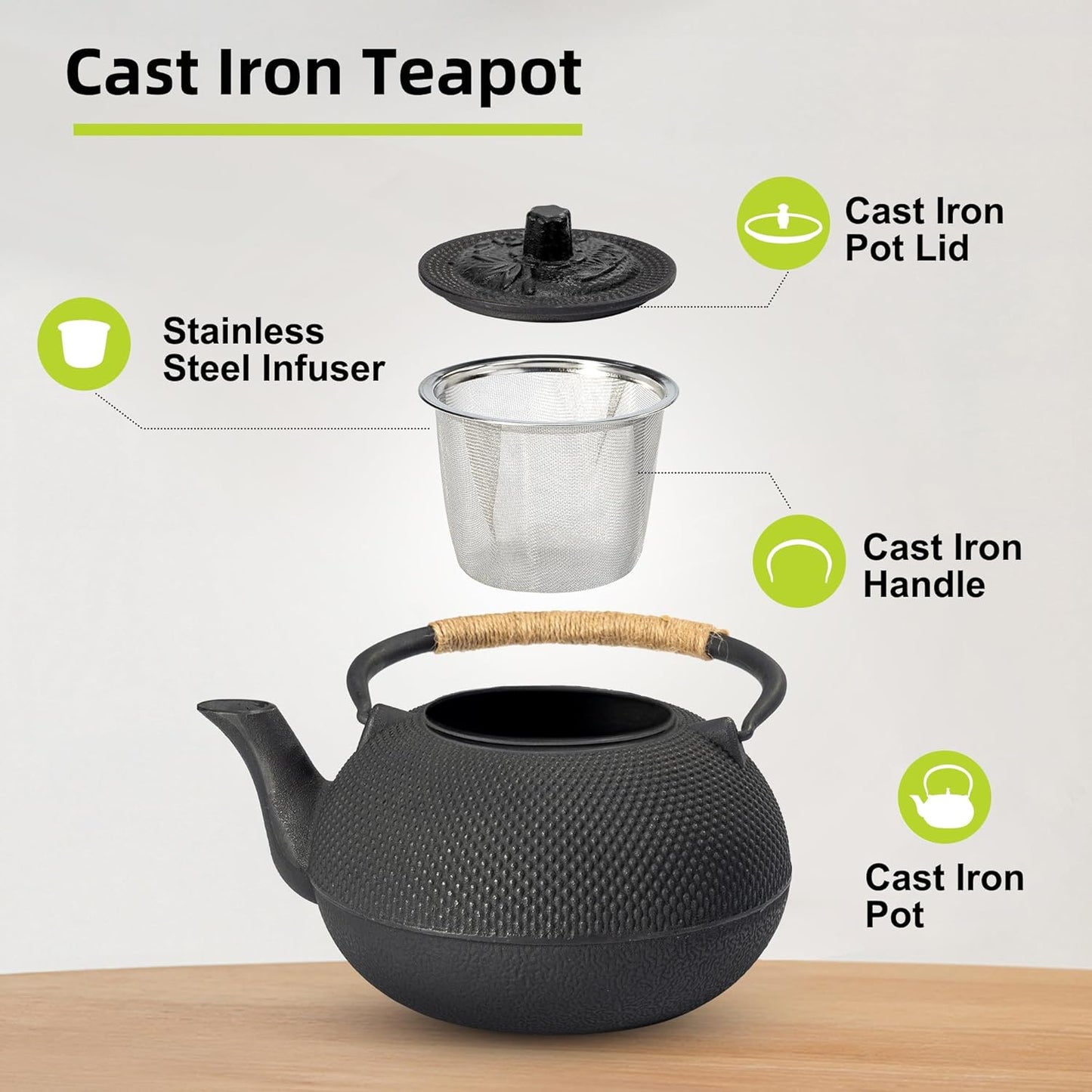 suyika Japanese Tetsubin Cast Iron Teapot Tea Kettle pot with Stainless Steel Infuser for Stovetop Safe Coated with Enameled Interior 30 oz/900 ml