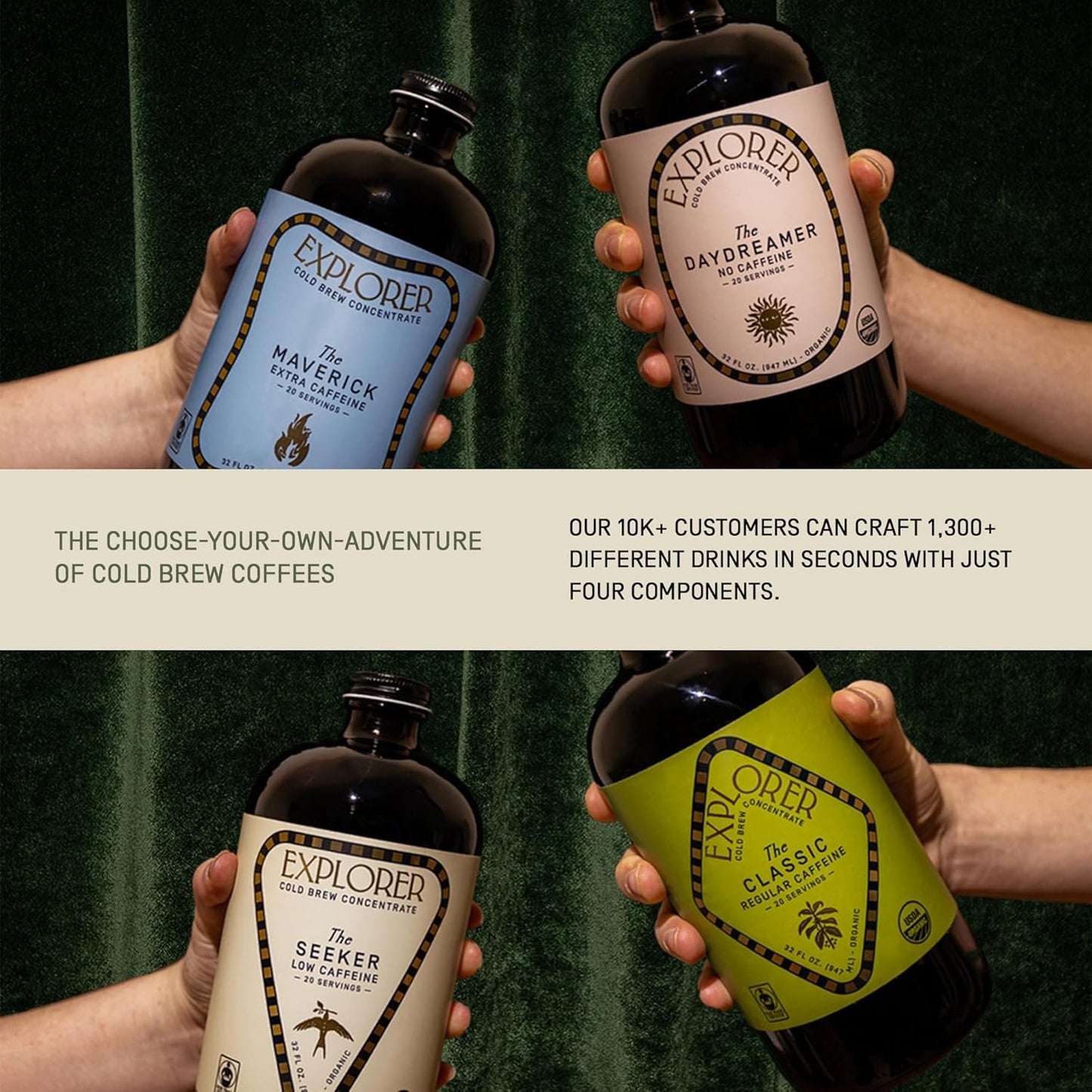 Explorer Cold Brew Organic Liquid Coffee Concentrate, Classic Regular Caffeine, Drink Iced or Hot, 32 fl oz, Makes 20+ Cups