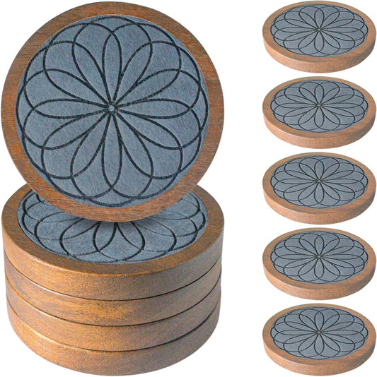 5 Pack Wood Coasters for Drinks, Minacun Absorbent Coaster Set, Drinks Coasters for Coffee Tabletop Protection, Non-Slip, Non-Stick, Suitable for Kinds of Cups Wooden Table Drink, 4.3 Inch Gray