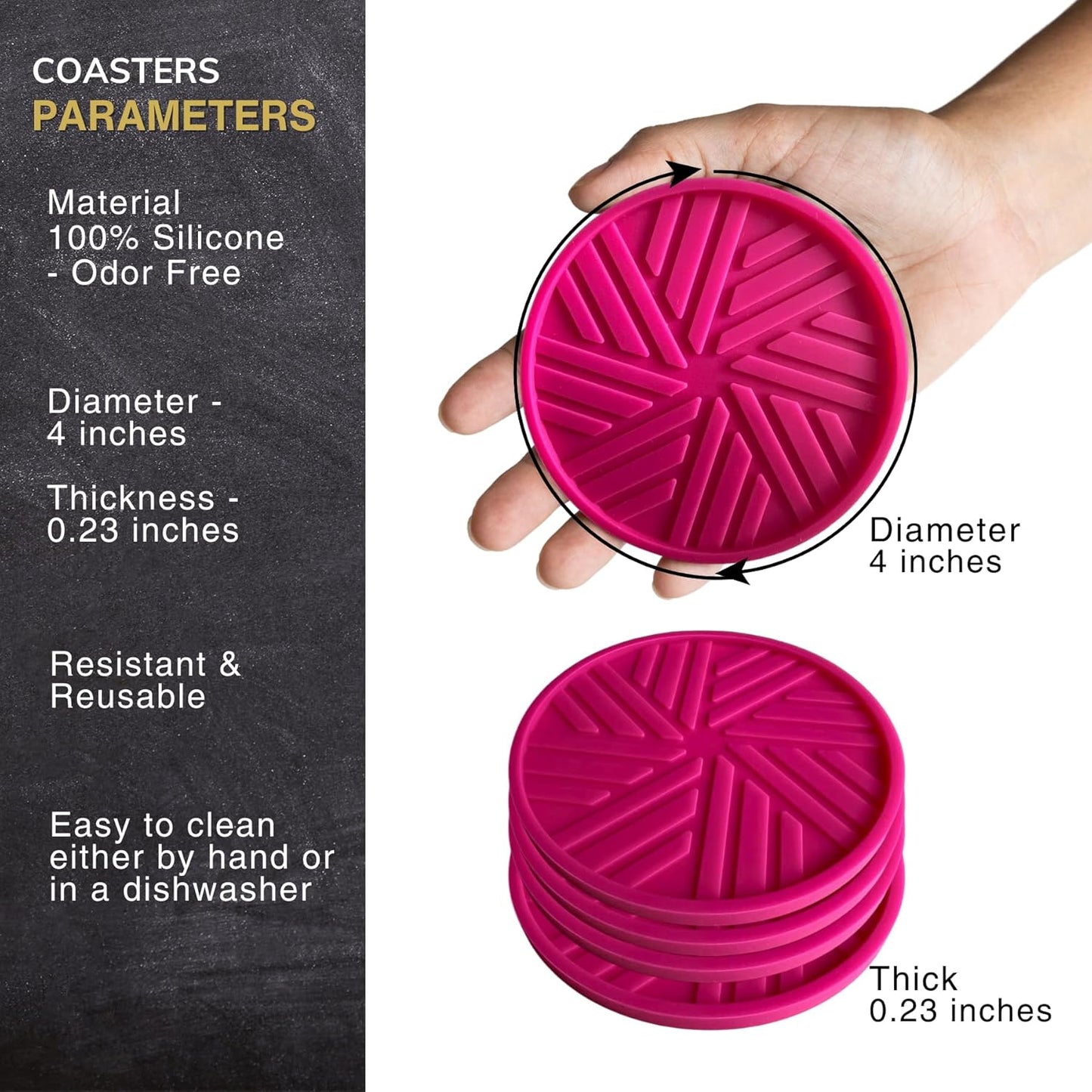 Silicone Coasters with Holder - 6 Pack - Absorbent Table Coasters for Drinks - Home Decor Coffee Table - with Stylish Groove Pattern -Housewarming Gifts Cute Pink