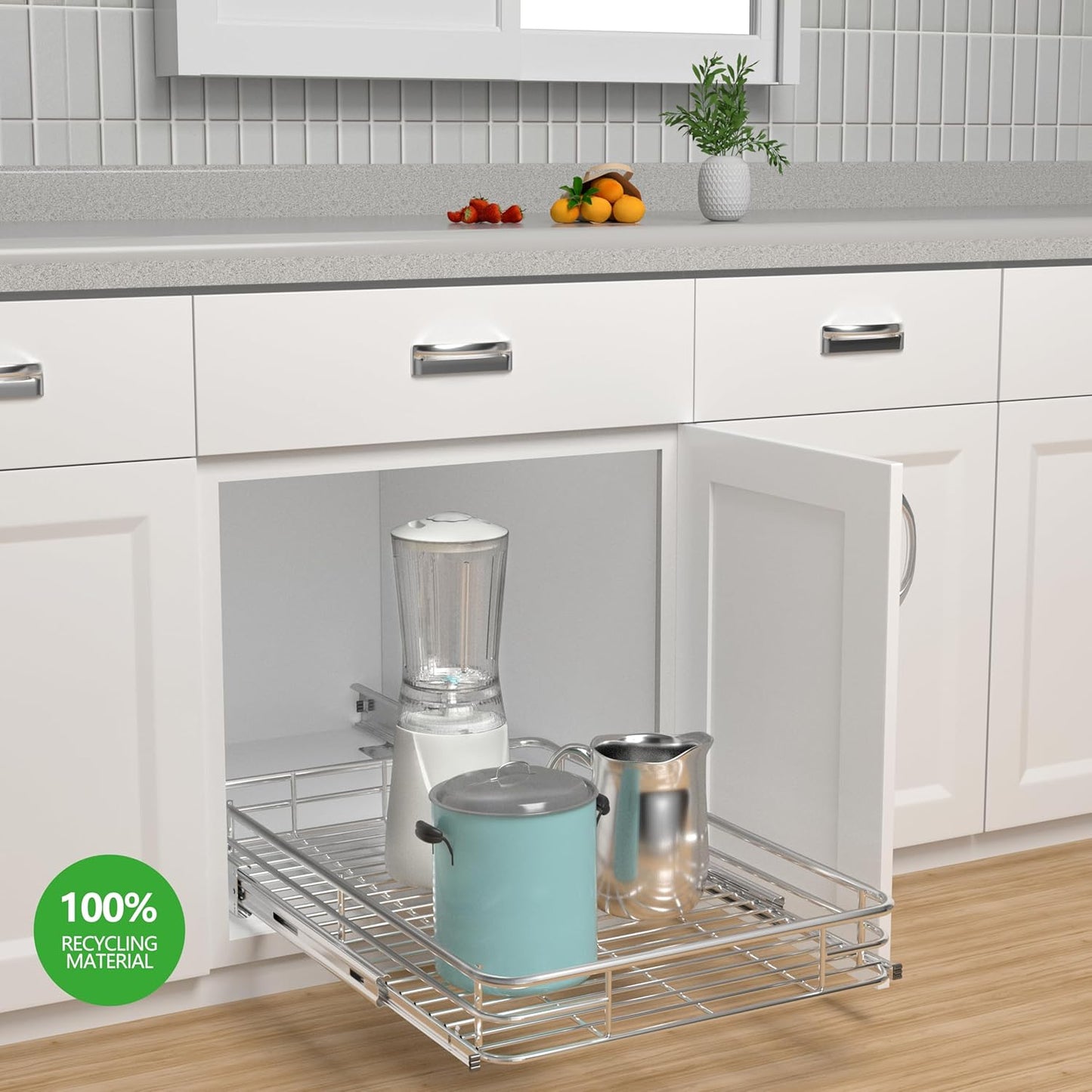 Pull Out Cabinet Organizer (20"W x 21"D), Put Out Shelves for Kitchen Cabinets, Roll Out Drawers Heavy-Duty Metal Sliding Shelf, Bottom Mount