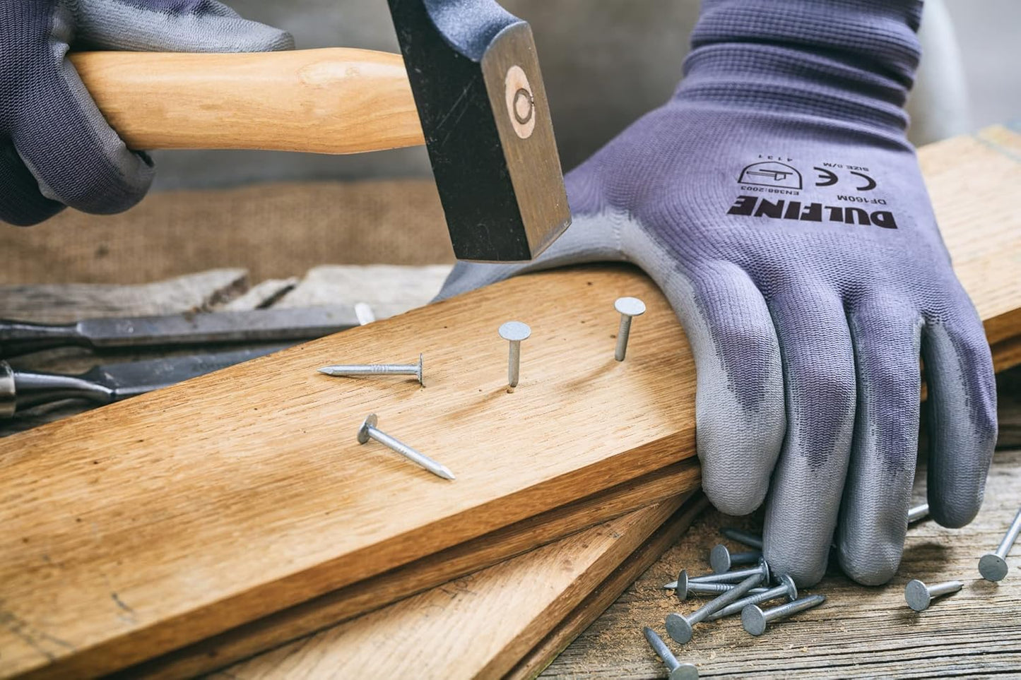 DULFINE Safety Work Gloves PU Coated-12 Pairs,Grey Seamless Knit Glove with Polyurethane Coated Smooth Grip on Palm & Fingers, for Men and Women, Ideal for General Duty Work (Medium)