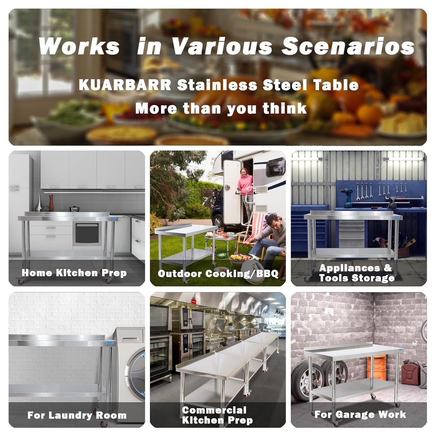 Stainless Steel Table with Wheels 30 x 18 Inch NSF Commercial Stainless Steel Metal Prep Table for Restaurant Kitchen Garage