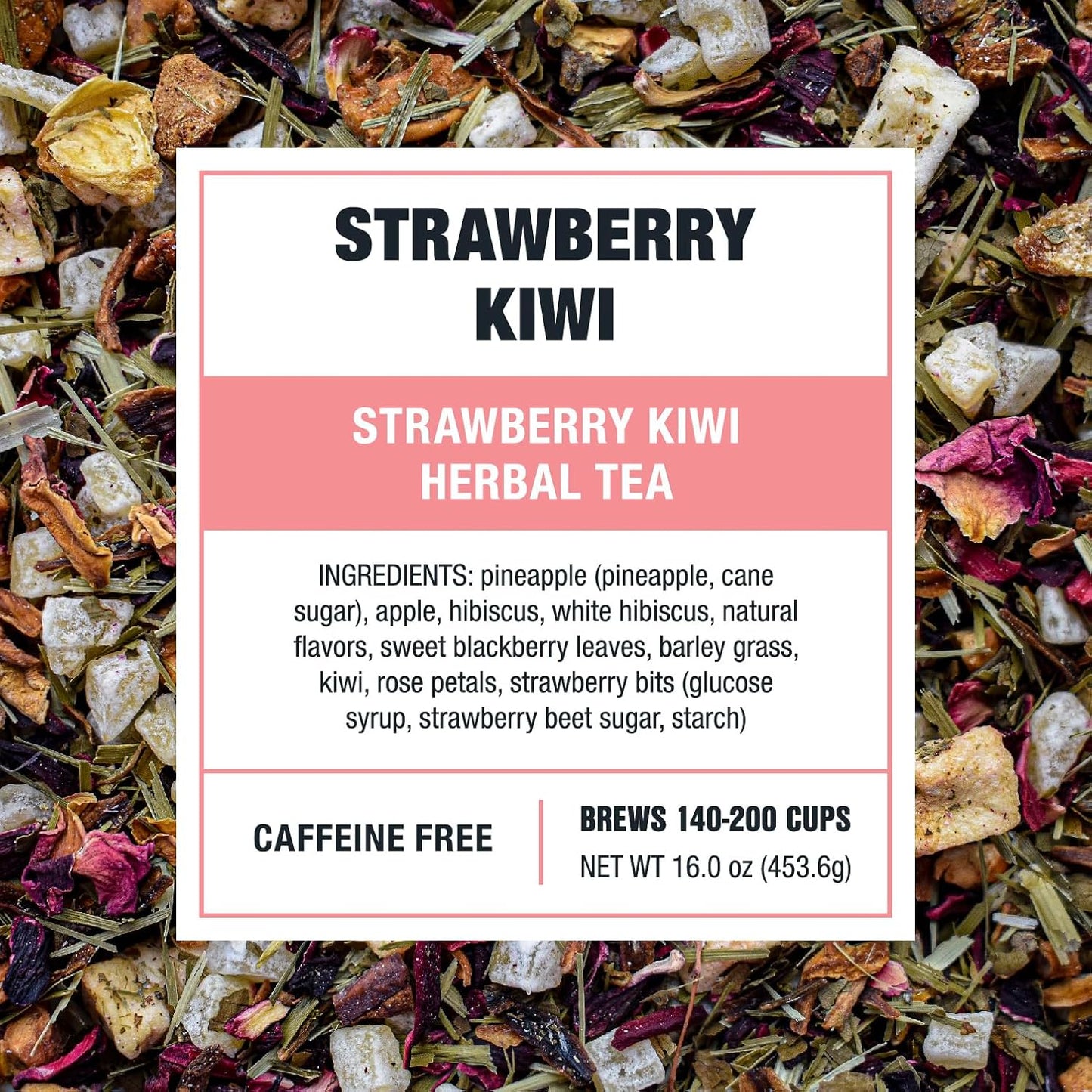 Tiesta Tea - Strawberry Kiwi Herbal Tea, Loose Leaf, Strawberry Hibiscus Kiwi Fruit Tea, Premium Caffeine-Free Herbal Blend, Make Hot or Iced & Up to 200 Cups, 16 oz Resealable Bulk Pouch