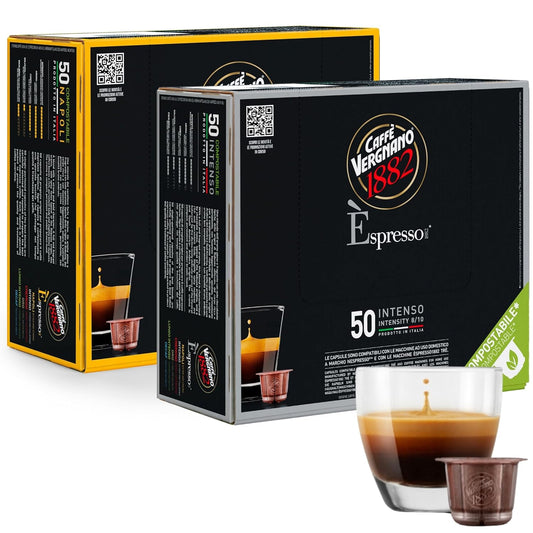 Caffe' Vergnano Medium Roast Espresso Bundle - Original Line Machine Compatible Arabica Robusta Italian Coffee For Nespresso Coffee Machines, Intenso & Napoli - 50 of Each Flavor (100 Capsules)