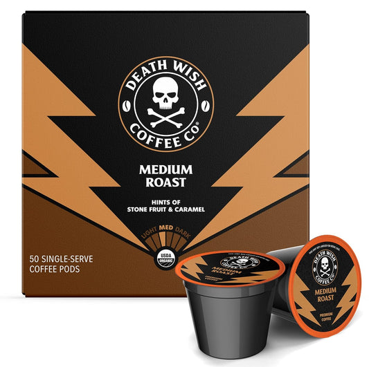 Death Wish Coffee, Medium Roast Single Serve Pods - USDA Organic Coffee (50 Count)
