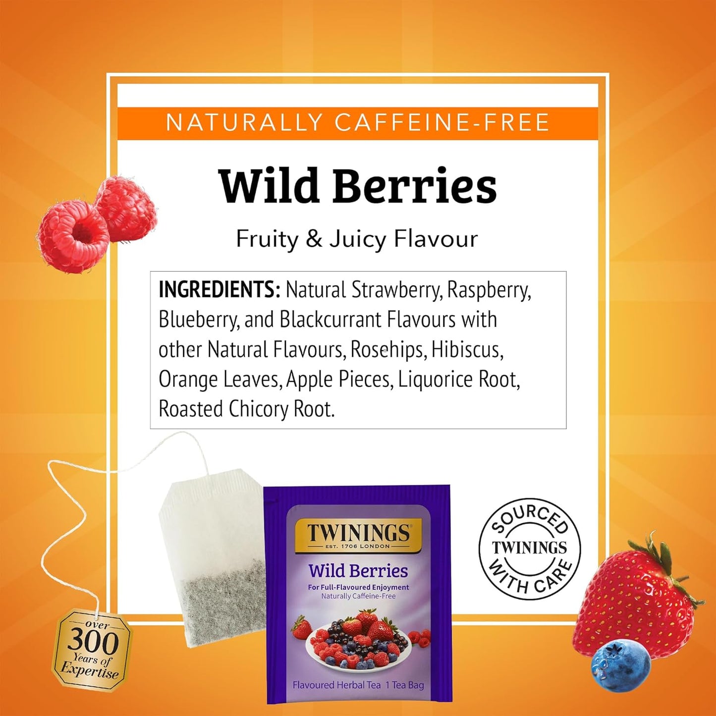 Twinings Wild Berries Herbal Tea Individually Wrapped Bags, 20 Count (Pack of 6), Full-Flavoured, Naturally Caffeine-Free, Enjoy Hot or Iced, 120 Teabags
